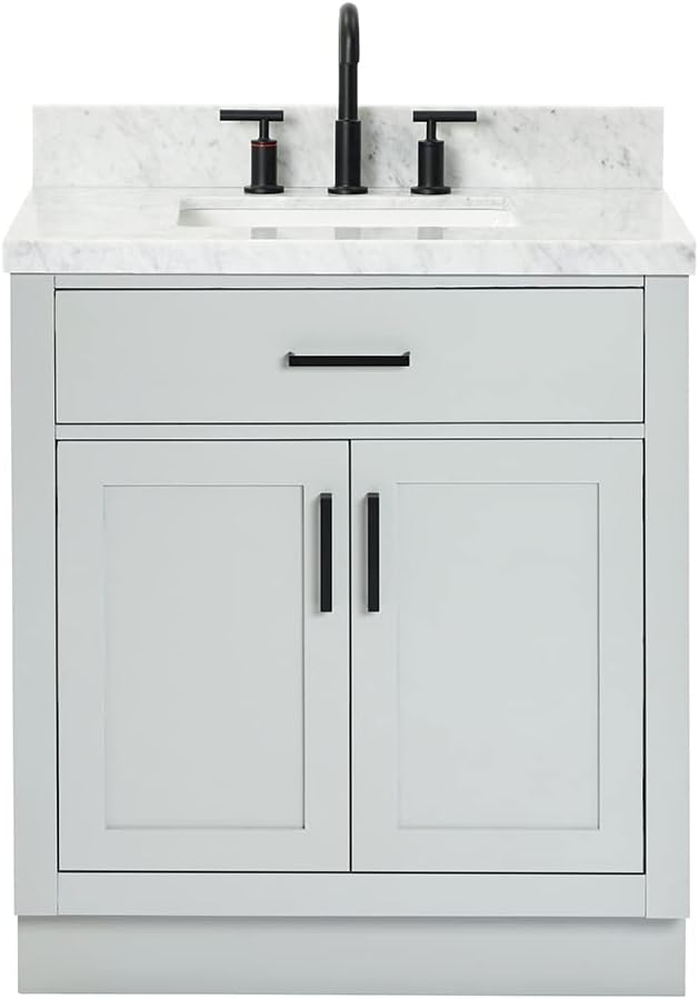 ARIEL 31" Bathroom Vanity with Single Sink, White Bathroom Vanity Cabinet, Quartz Top 1.5" Edge, Solid Wood, Undermount Bathroom Sink, 2 Soft Closing Doors, 1 Tip-Out Drawer, Hepburn Collection