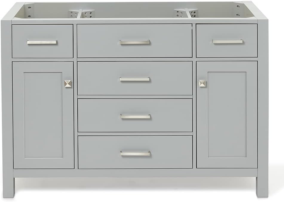 ARIEL Bristol 49" Inch White Bathroom Vanity, Center Rectangle Sink, 1.5" Inch Edge Pure White Quartz Countertop, 2 Soft-Closing Doors & 5 Dovetail Full Extension Drawers