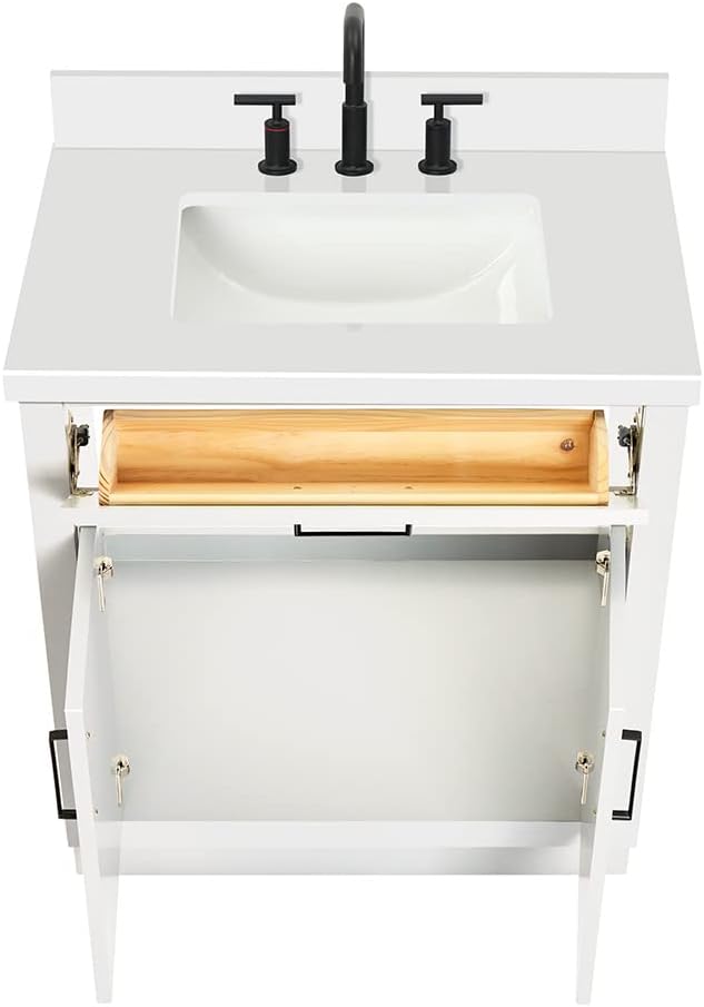 ARIEL 31" Bathroom Vanity with Single Sink, White Bathroom Vanity Cabinet, Quartz Top 1.5" Edge, Solid Wood, Undermount Bathroom Sink, 2 Soft Closing Doors, 1 Tip-Out Drawer, Hepburn Collection