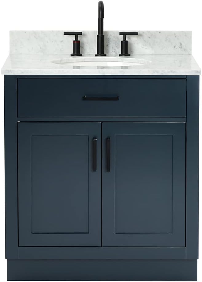 ARIEL 31" Bathroom Vanity with Single Sink, White Bathroom Vanity Cabinet, Quartz Top 1.5" Edge, Solid Wood, Undermount Bathroom Sink, 2 Soft Closing Doors, 1 Tip-Out Drawer, Hepburn Collection