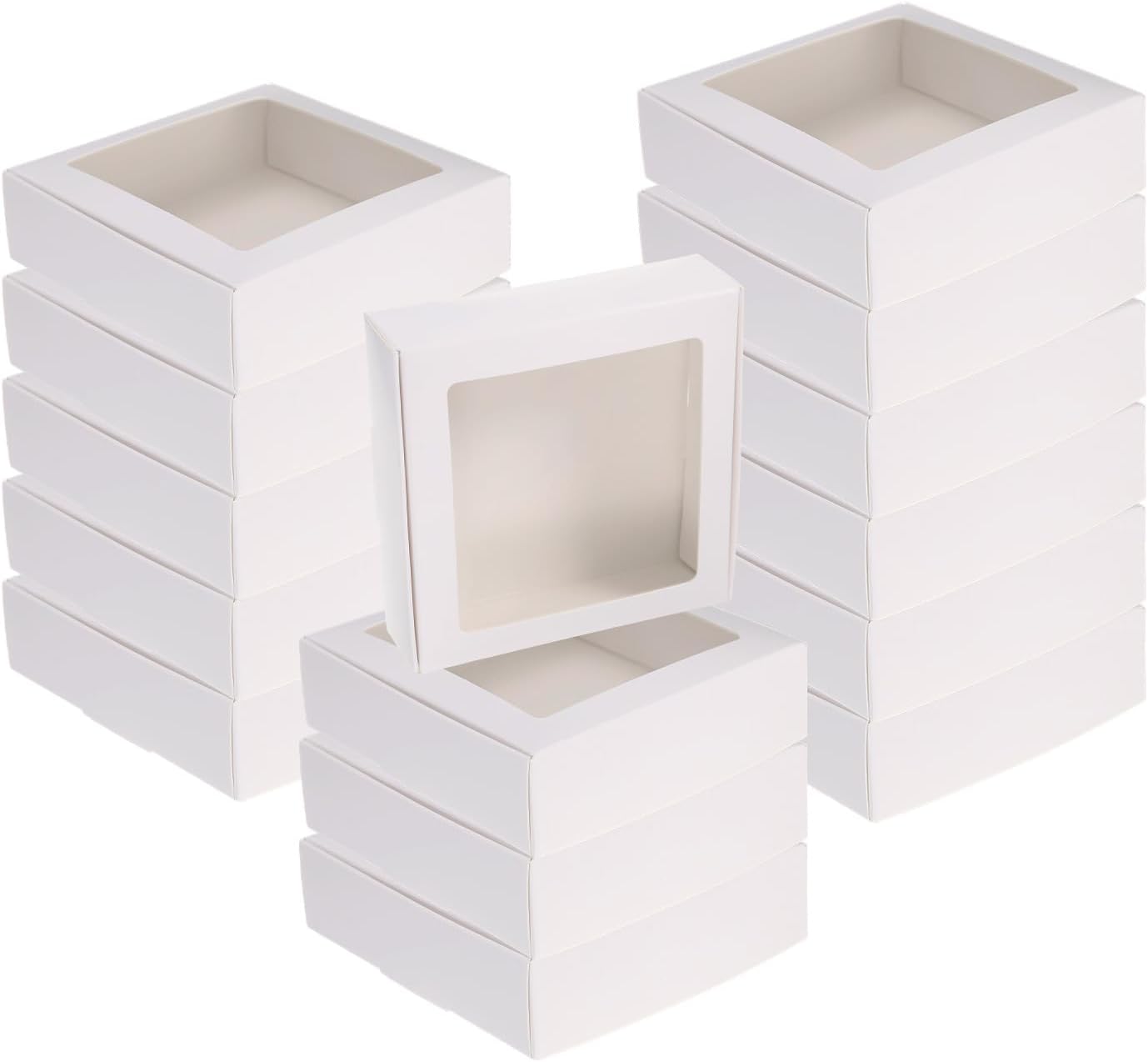 uxcell 60Pcs Kraft Soap Boxes, 4.1 x 4.1 x 1.2Inch Mini Kraft Treat Box with Clear Window for Candy Cookie Gift Party Festival Favor Treats Packaging (Brown)