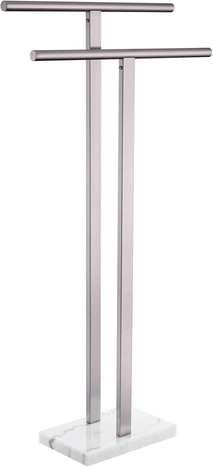 KOKOSIRI Standing Towel Rack for Bathroom Floor 2-Tier Towel Holder Free Stand with Heavy Marble Base Thicken Steady Design Gold Stainless Steel THS0005-BG