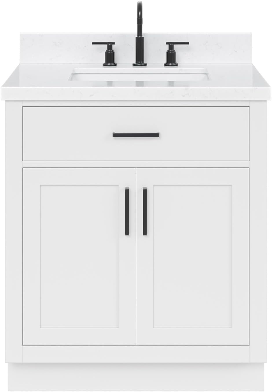 ARIEL 31" Bathroom Vanity with Single Sink, White Bathroom Vanity Cabinet, Quartz Top 1.5" Edge, Solid Wood, Undermount Bathroom Sink, 2 Soft Closing Doors, 1 Tip-Out Drawer, Hepburn Collection
