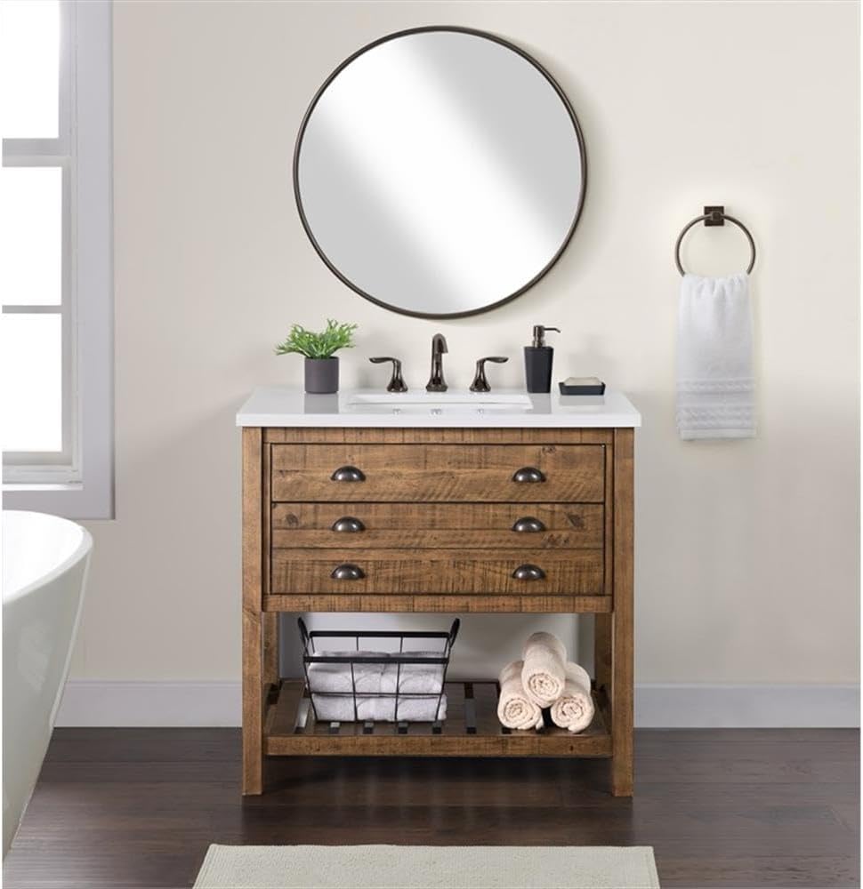 Martin Svensson Home Monterey 37" Single Bathroom Vanity with Sink and Storage, Natural Brown