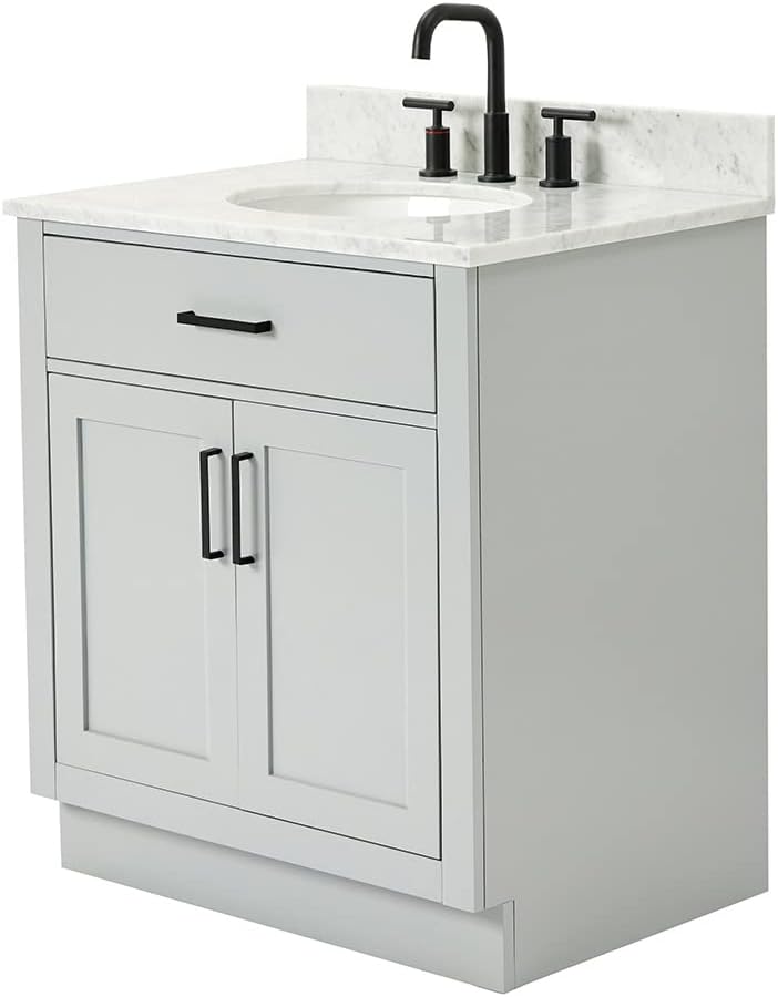 ARIEL 31" Bathroom Vanity with Single Sink, White Bathroom Vanity Cabinet, Quartz Top 1.5" Edge, Solid Wood, Undermount Bathroom Sink, 2 Soft Closing Doors, 1 Tip-Out Drawer, Hepburn Collection