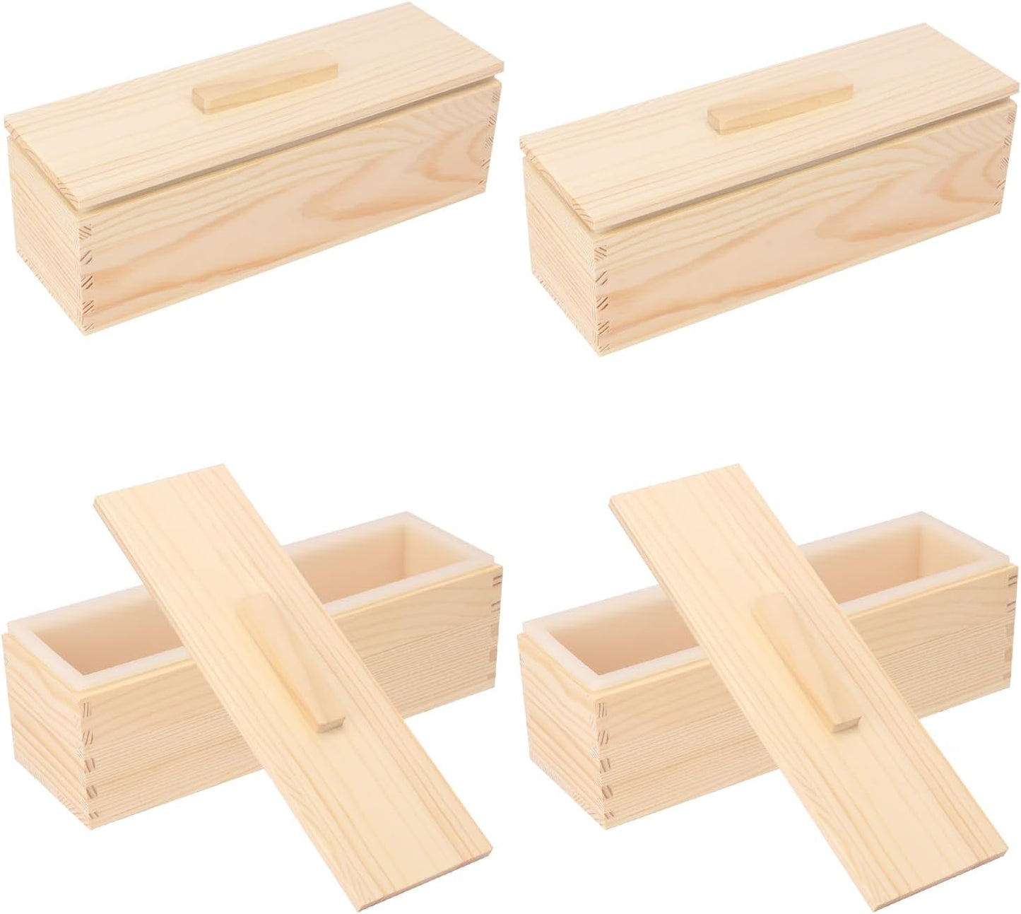 Artisan Soap Loaf Wood Box with 4 Pink Silicone Molds - 42oz, Flexible & Heat Resistant