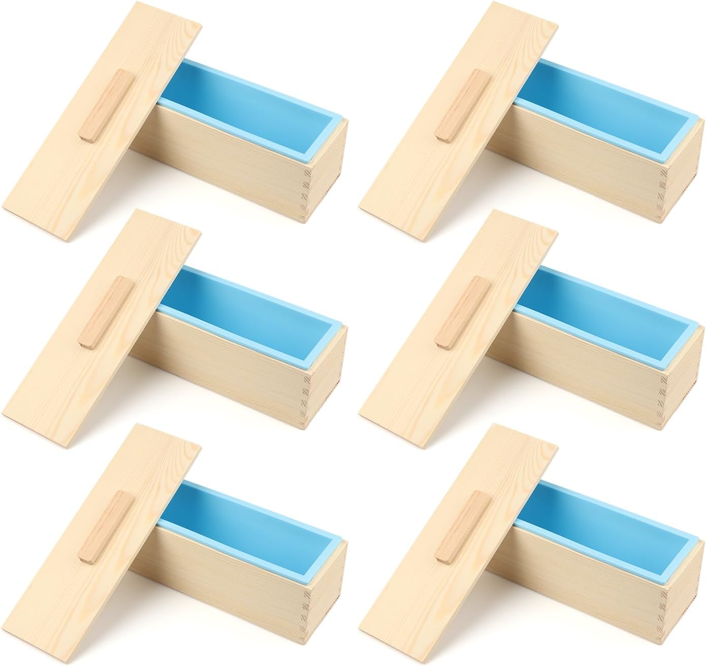 GNIEMCKIN Soap Loaf Box, 42 oz Silicone Soap Wood Box for Soap Making with Wooden Boxes, Set of 6, Soap Bar Box Can Be Used for Homemade Soap Produce, Soap Making, Ideal Size and Large Capacity.