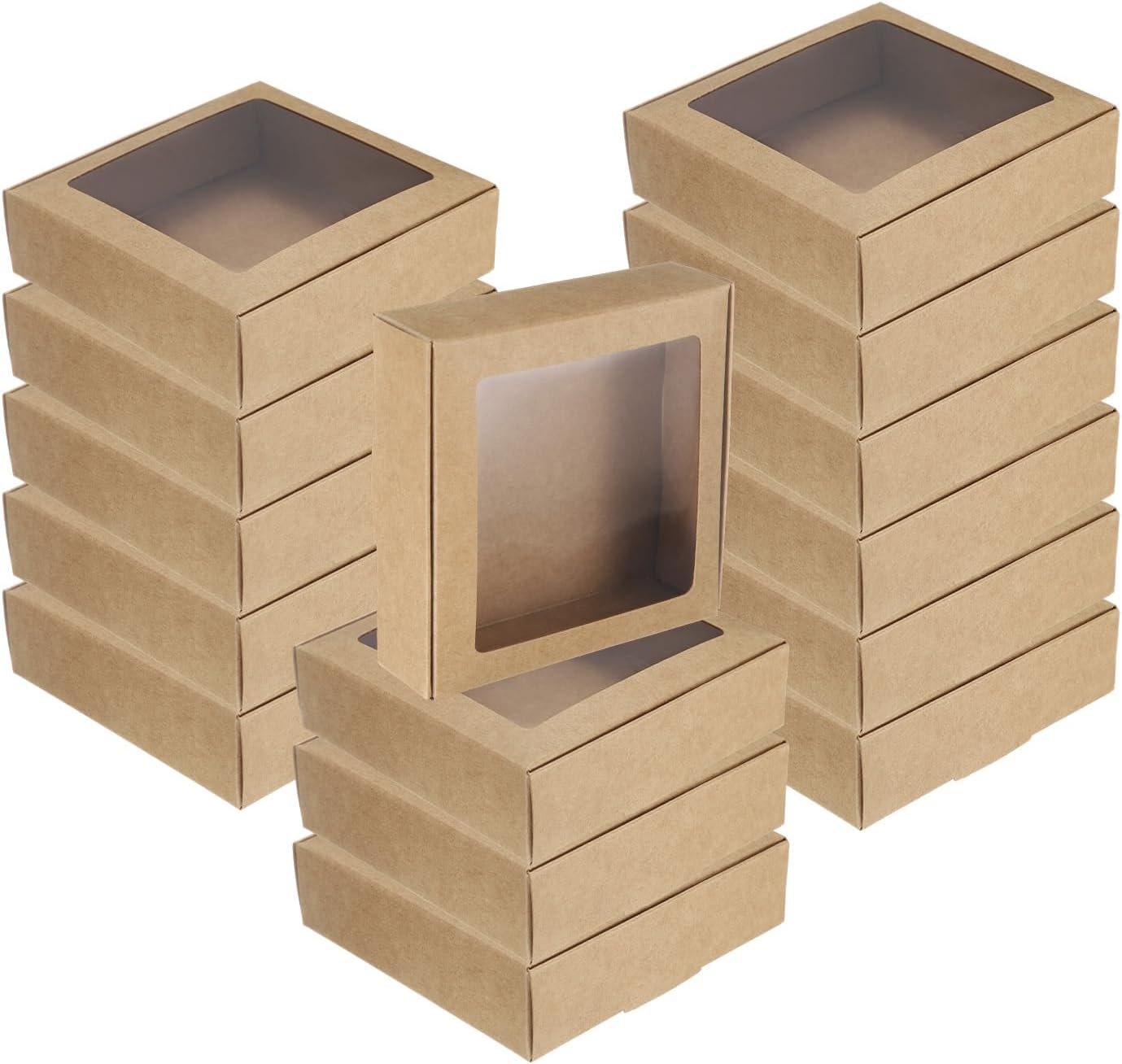 uxcell 60Pcs Kraft Soap Boxes, 4.1 x 4.1 x 1.2Inch Mini Kraft Treat Box with Clear Window for Candy Cookie Gift Party Festival Favor Treats Packaging (Brown)