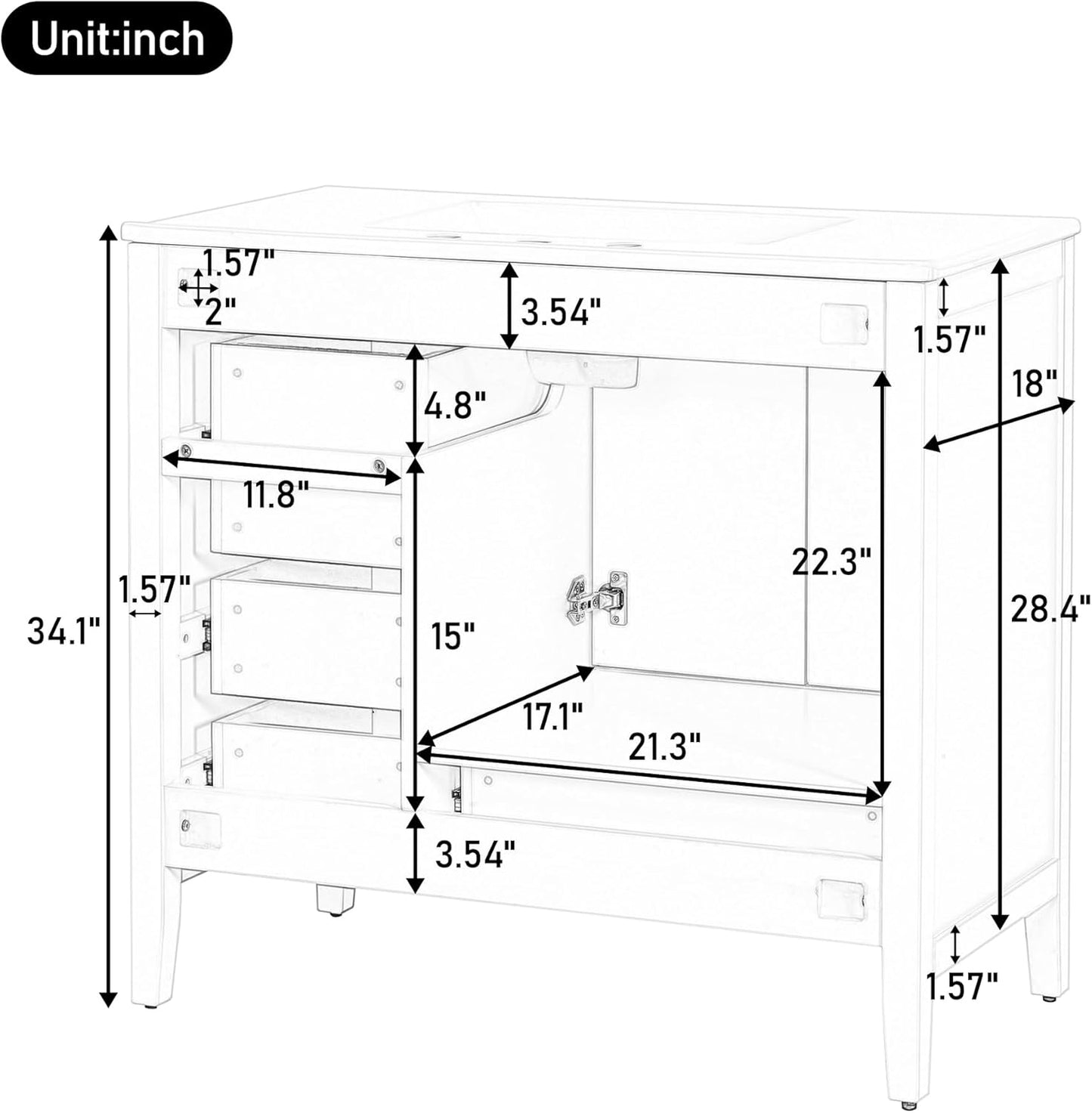 36" Bathroom Vanity with Sink,Freestanding Single Storage Cabinet with Soft-Closing Door and 4 Drawers,Bathroom Vanities w/Solid Wood Frame and Leg,Easy Assembly,Blue