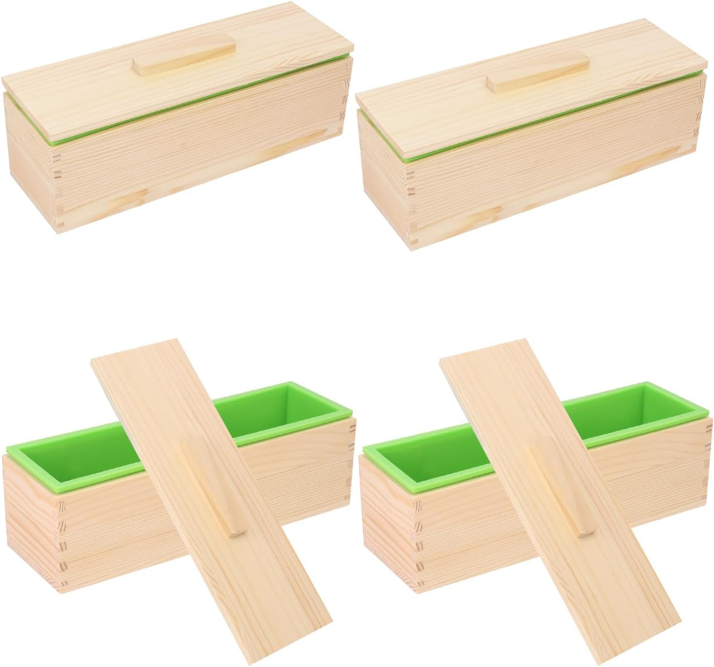 Artisan Soap Loaf Wood Box with 4 Pink Silicone Molds - 42oz, Flexible & Heat Resistant