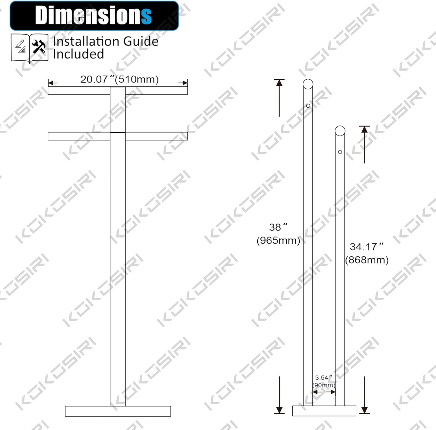 KOKOSIRI Standing Towel Rack for Bathroom Floor 2-Tier Towel Holder Free Stand with Heavy Marble Base Thicken Steady Design Gold Stainless Steel THS0005-BG