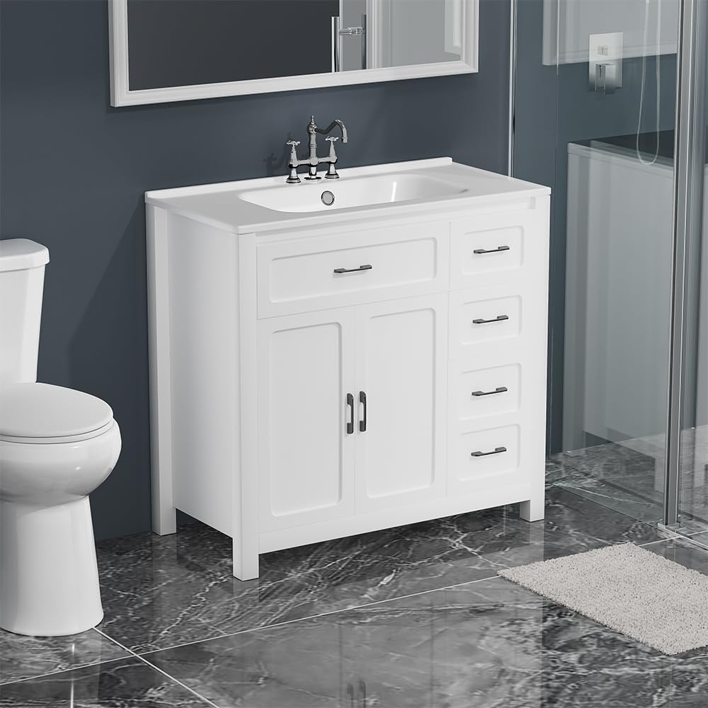 48" Bathroom Vanities with Sink Combo Modern Thickened Wood Bathroom Storage Cabinet Undermount Double Sink, with 4 Soft Closing Doors & 4 Drawers,Black