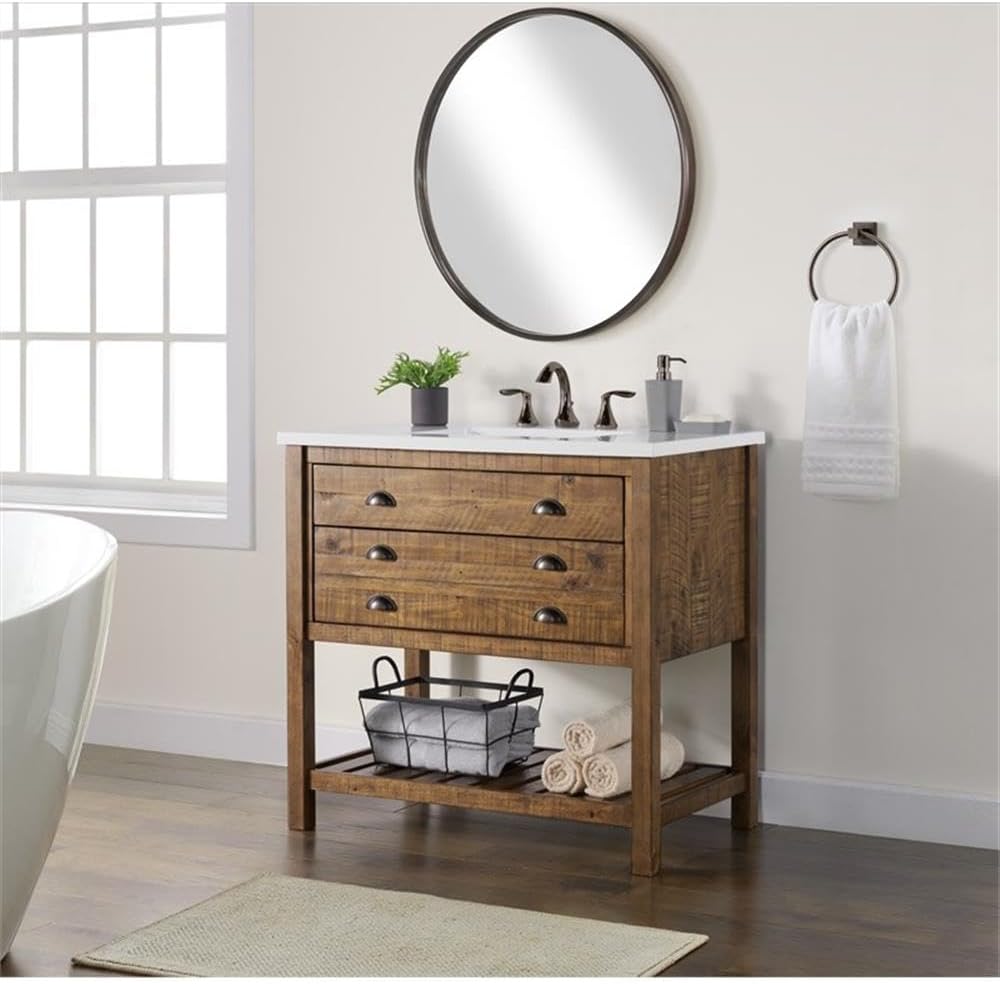 Martin Svensson Home Monterey 37" Single Bathroom Vanity with Sink and Storage, Natural Brown