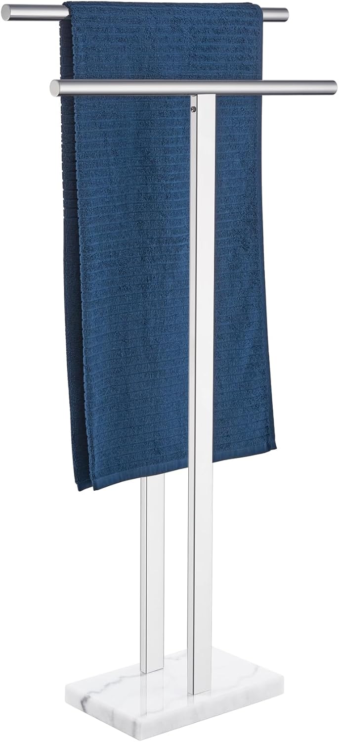 KOKOSIRI Standing Towel Rack for Bathroom Floor 2-Tier Towel Holder Free Stand with Heavy Marble Base Thicken Steady Design Gold Stainless Steel THS0005-BG