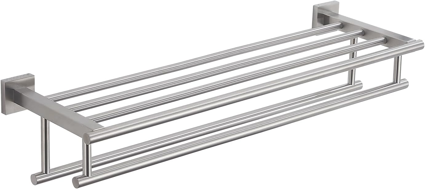 Bathroom Towel Rack 24 Inch Tower Holder with Double Towel Bar Brushed Nickel Towel Rack Wall Mounted SUS304 Stainless Steel Hotel Towel Shelf Modern Towel Hanger