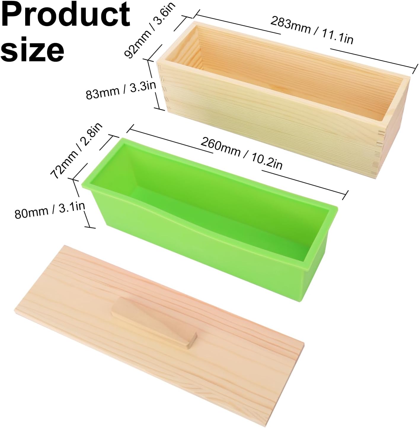 6 Packs 42oz Soap Loaf Wood Box for Soap Making, Green Premium Silicone Loaf Soap Mollds with Wooden Box and Lid, Ideal for Large Size Homemade Soaps, Flexible and Heat Resistant