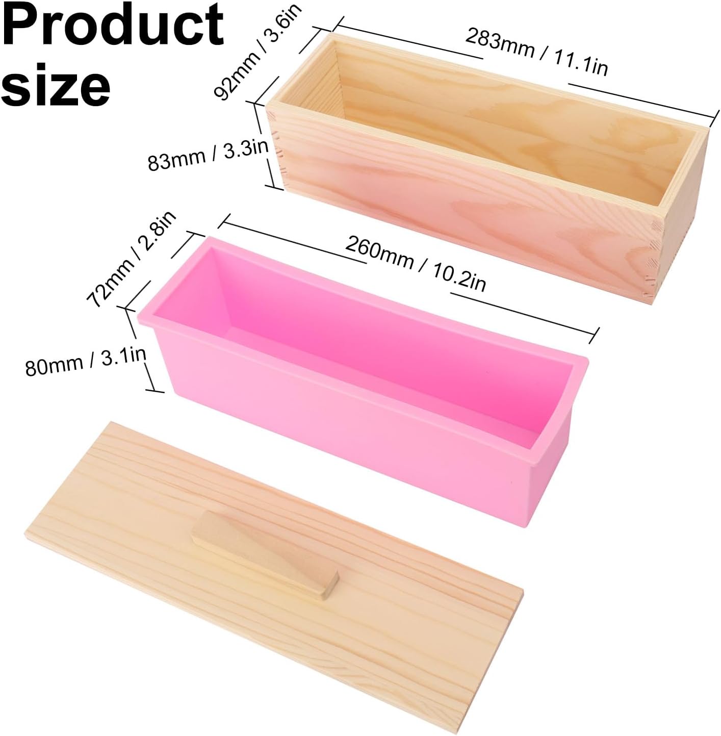 Artisan Soap Loaf Wood Box with 4 Pink Silicone Molds - 42oz, Flexible & Heat Resistant