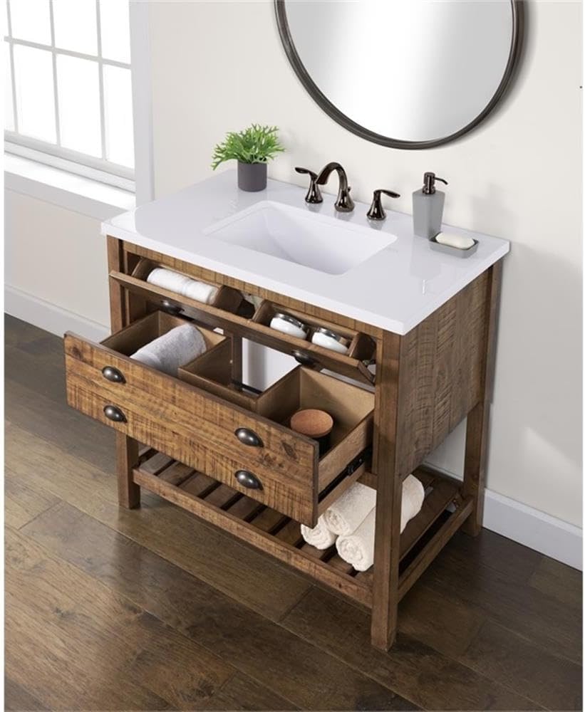 Martin Svensson Home Monterey 37" Single Bathroom Vanity with Sink and Storage, Natural Brown