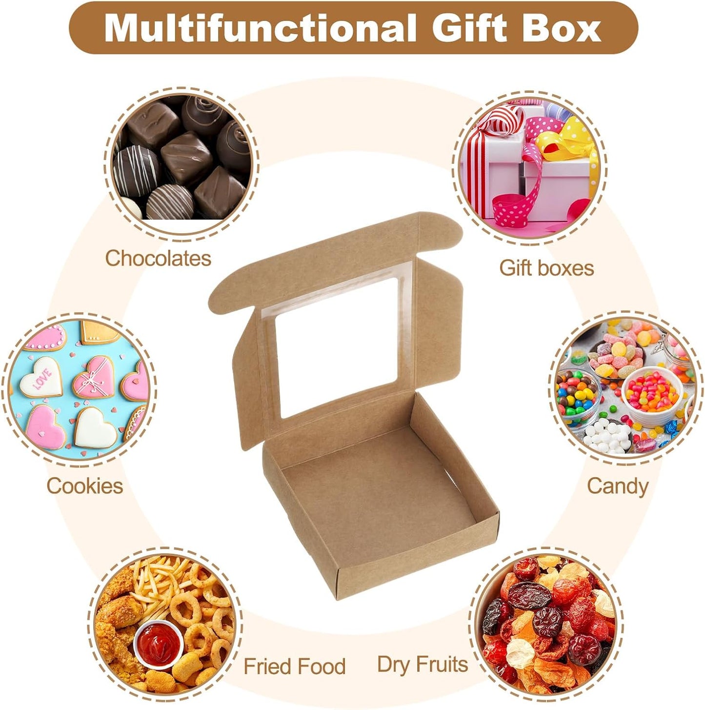uxcell 60Pcs Kraft Soap Boxes, 4.1 x 4.1 x 1.2Inch Mini Kraft Treat Box with Clear Window for Candy Cookie Gift Party Festival Favor Treats Packaging (Brown)