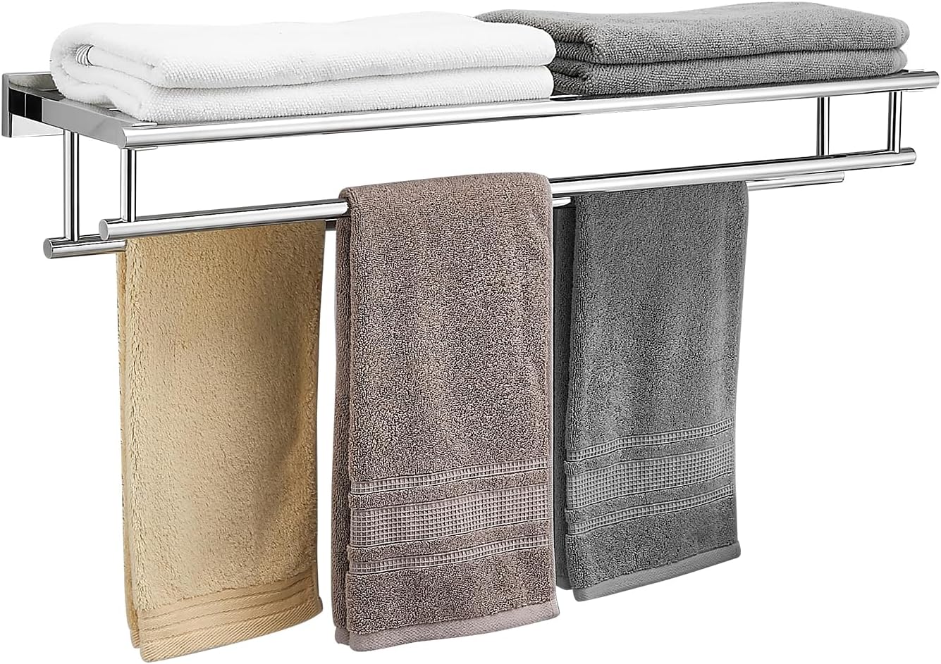 Bathroom Towel Rack 24 Inch Tower Holder with Double Towel Bar Brushed Nickel Towel Rack Wall Mounted SUS304 Stainless Steel Hotel Towel Shelf Modern Towel Hanger