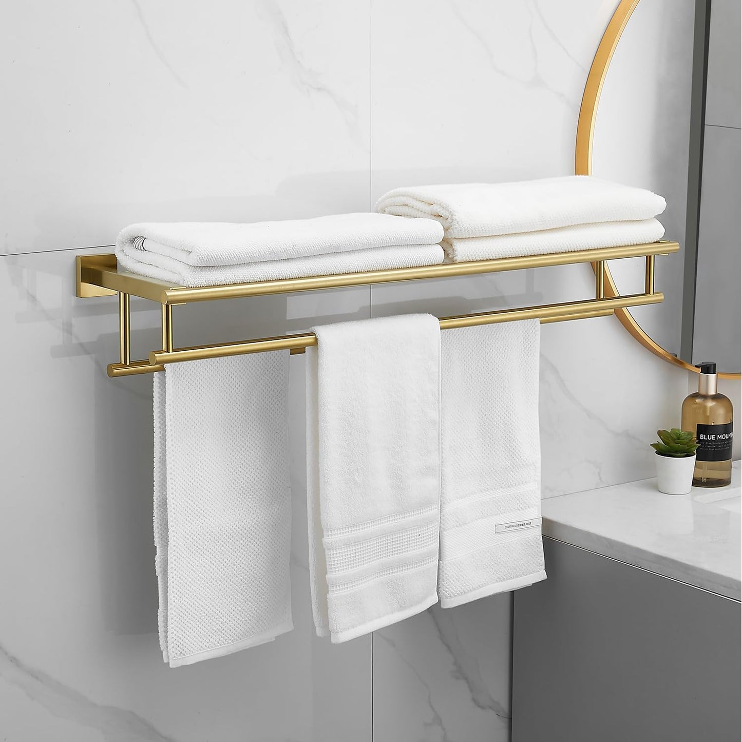 Bathroom Towel Rack 24 Inch Tower Holder with Double Towel Bar Brushed Nickel Towel Rack Wall Mounted SUS304 Stainless Steel Hotel Towel Shelf Modern Towel Hanger