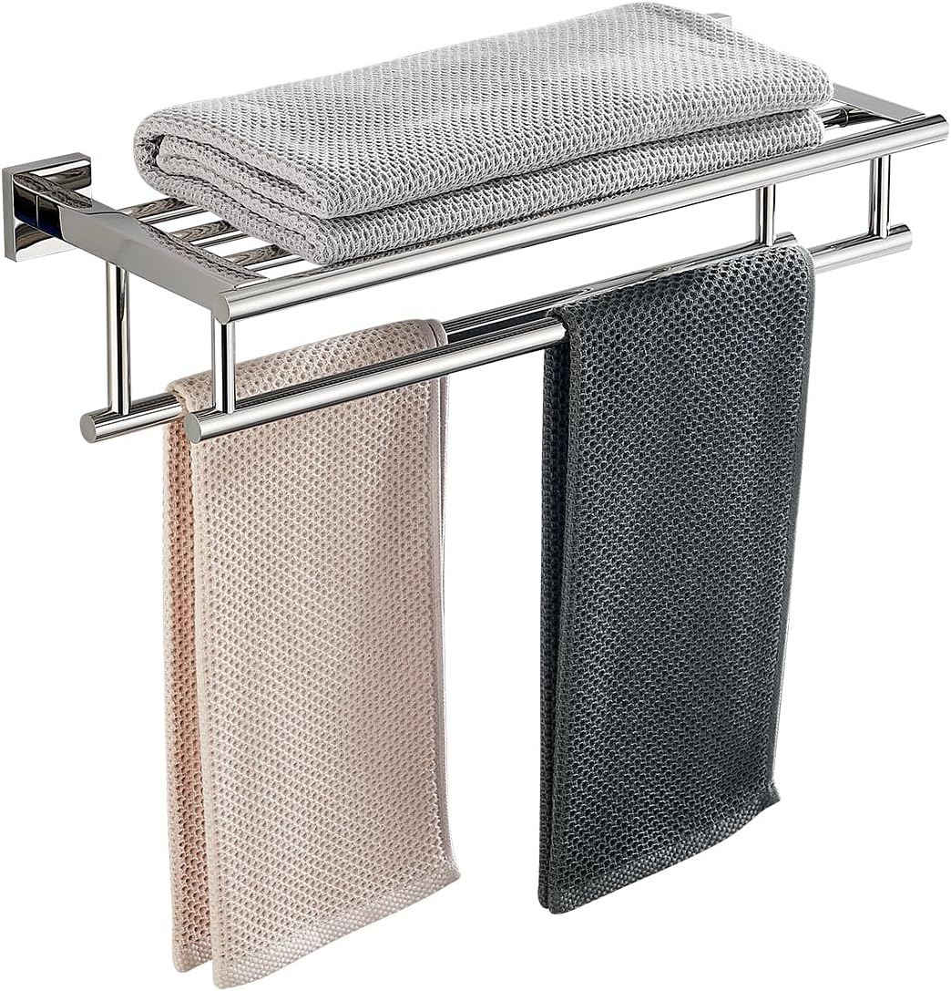 Bathroom Towel Rack 24 Inch Tower Holder with Double Towel Bar Brushed Nickel Towel Rack Wall Mounted SUS304 Stainless Steel Hotel Towel Shelf Modern Towel Hanger