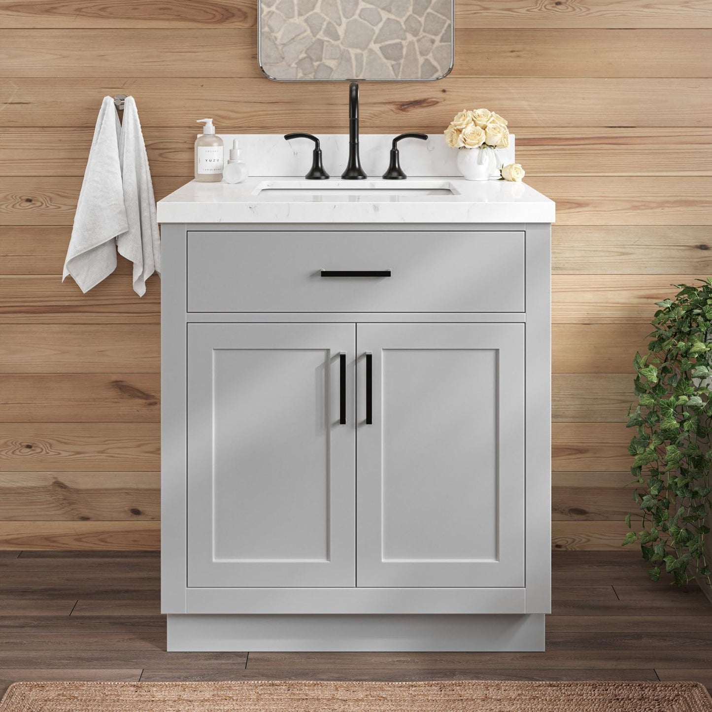 ARIEL 31" Bathroom Vanity with Single Sink, White Bathroom Vanity Cabinet, Quartz Top 1.5" Edge, Solid Wood, Undermount Bathroom Sink, 2 Soft Closing Doors, 1 Tip-Out Drawer, Hepburn Collection