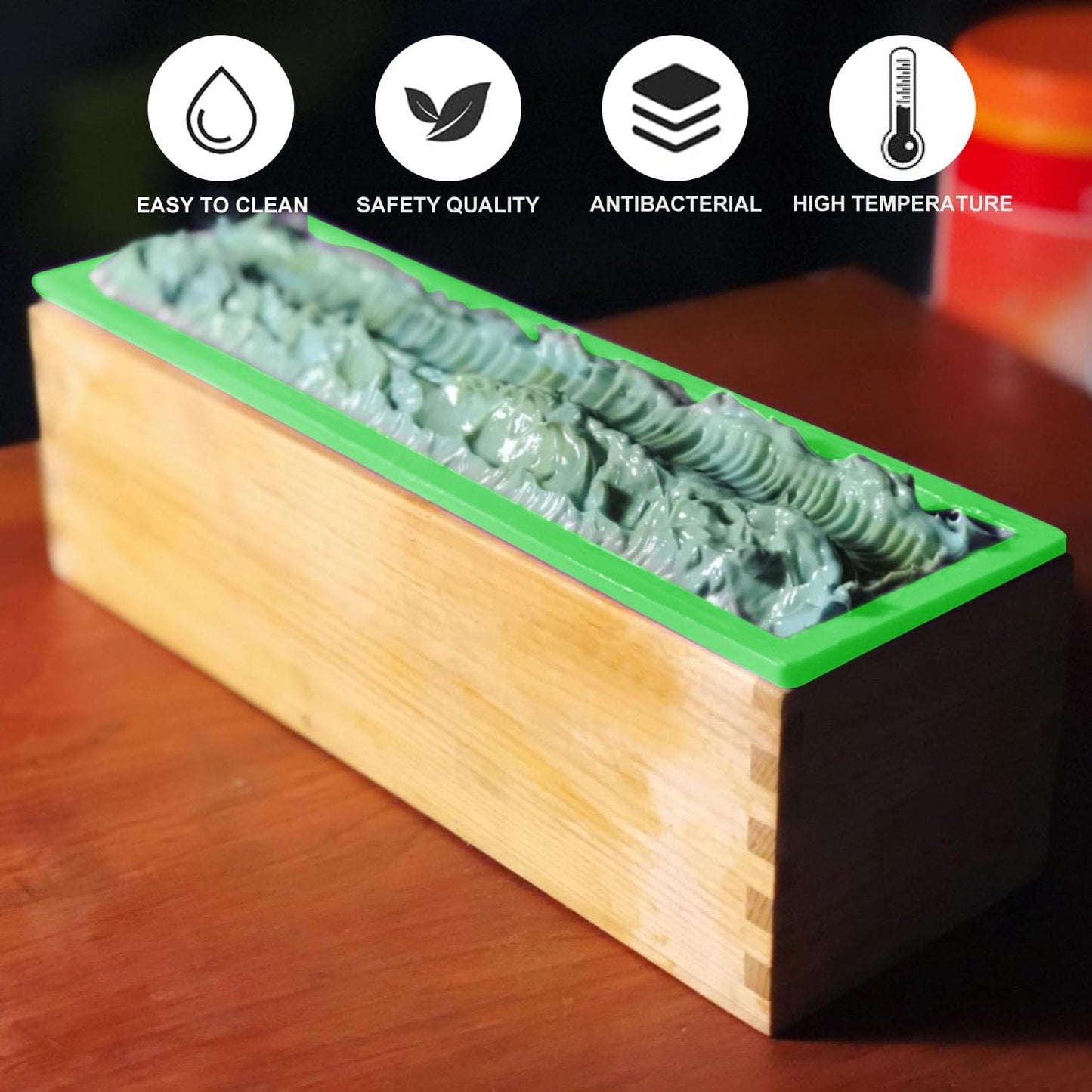6 Packs 42oz Soap Loaf Wood Box for Soap Making, Green Premium Silicone Loaf Soap Mollds with Wooden Box and Lid, Ideal for Large Size Homemade Soaps, Flexible and Heat Resistant