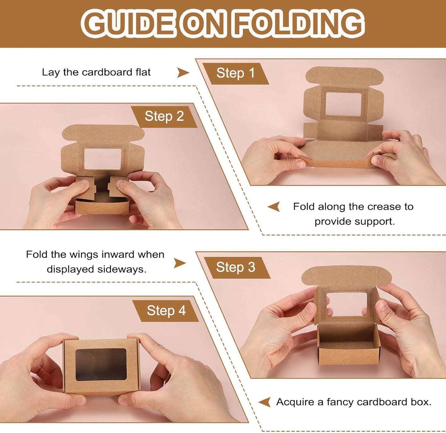 uxcell 60Pcs Kraft Soap Boxes, 4.1 x 4.1 x 1.2Inch Mini Kraft Treat Box with Clear Window for Candy Cookie Gift Party Festival Favor Treats Packaging (Brown)