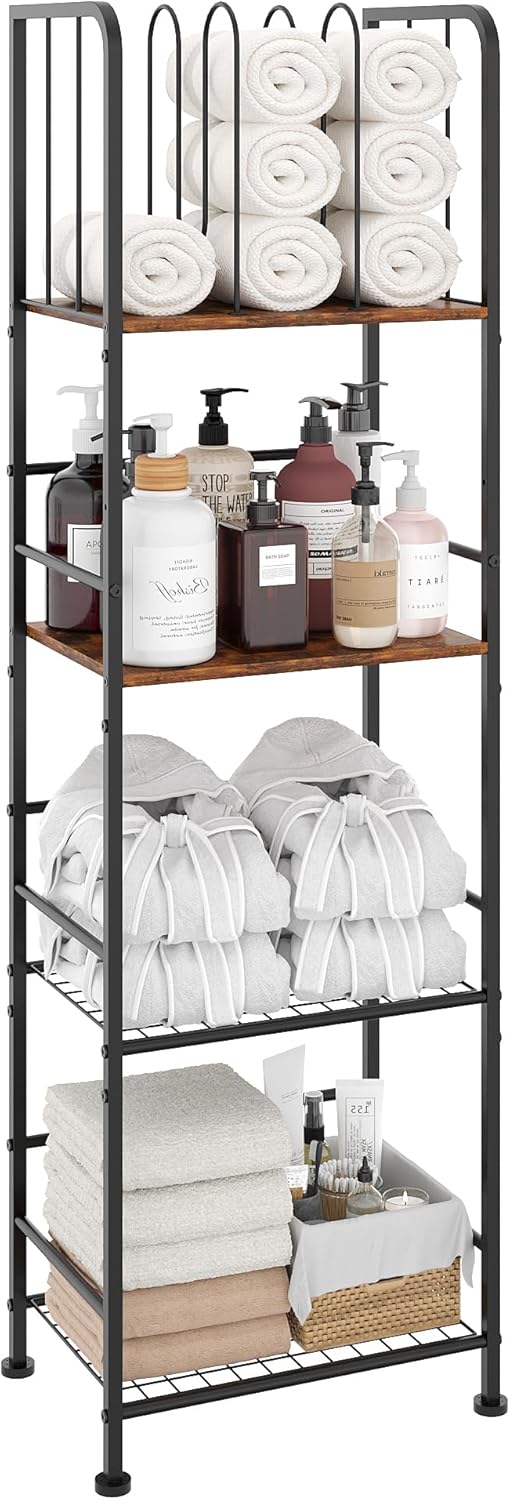 Towel Rack Free Standing 3-Tier M-Shaped Detachable Dividers, Durable Metal Holder, Pool Towel Rack, Space-Saving Towel Storage Organizer, Modern Bath Towel Shelf for Home, Poolside, Black