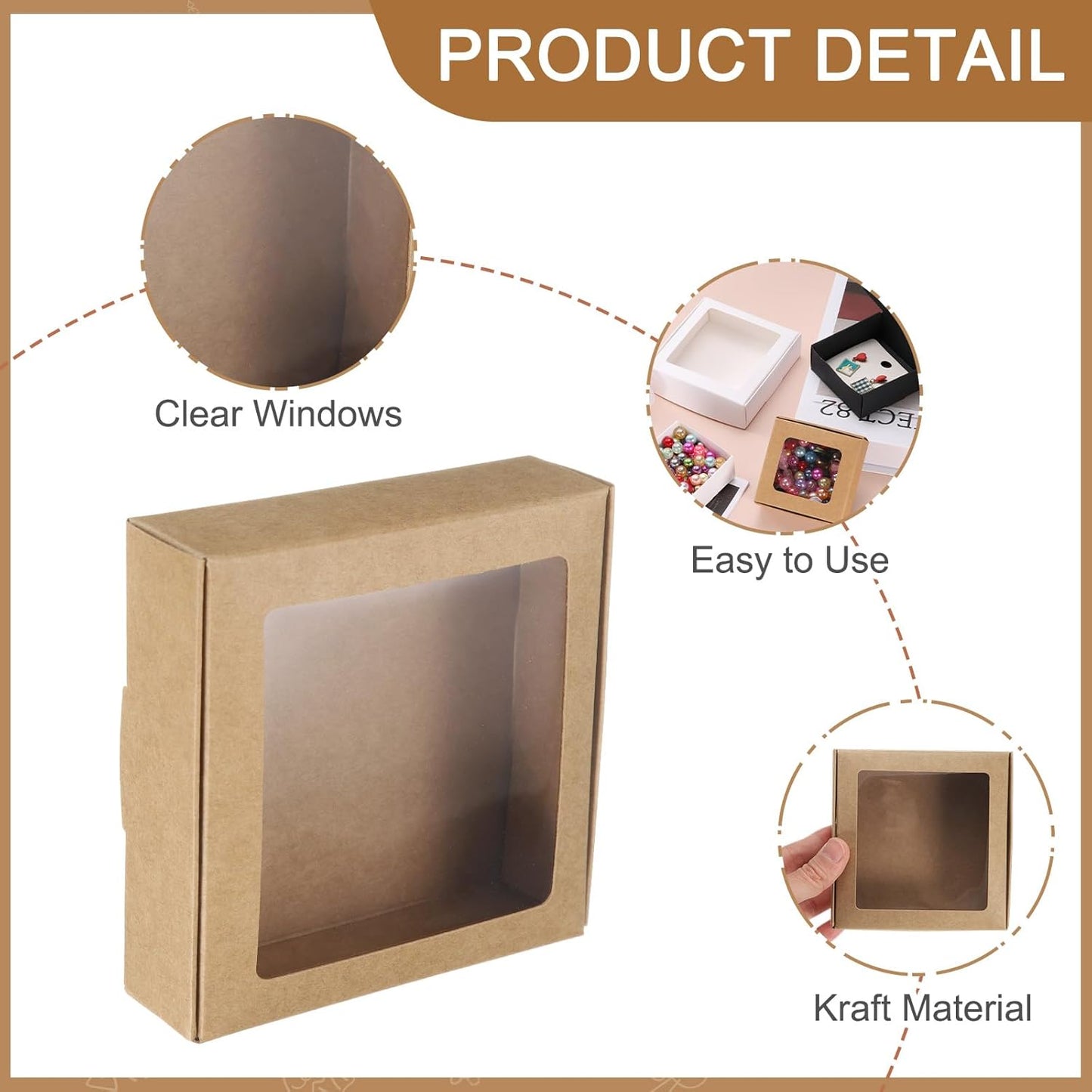 uxcell 60Pcs Kraft Soap Boxes, 4.1 x 4.1 x 1.2Inch Mini Kraft Treat Box with Clear Window for Candy Cookie Gift Party Festival Favor Treats Packaging (Brown)