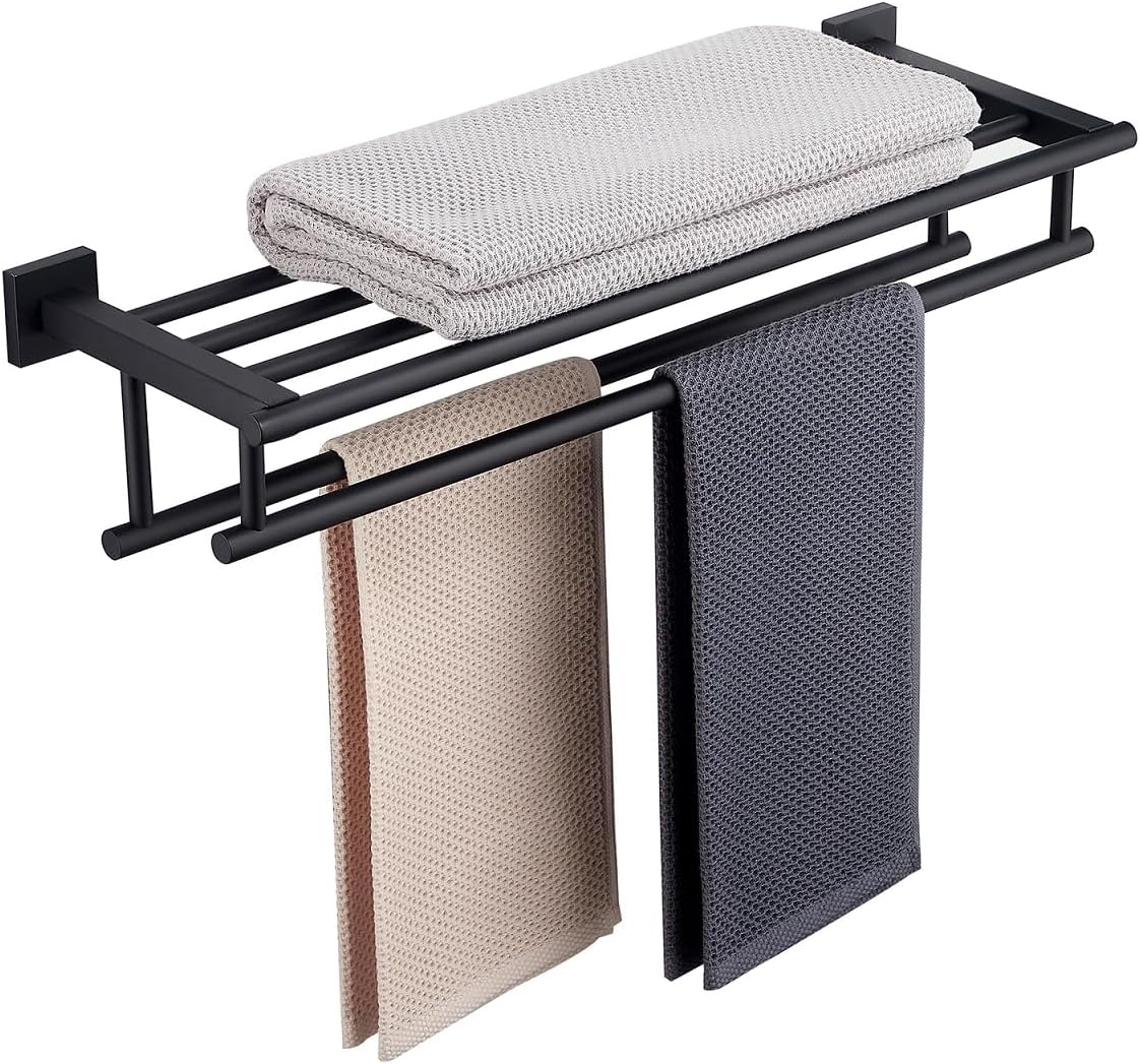 Bathroom Towel Rack 24 Inch Tower Holder with Double Towel Bar Brushed Nickel Towel Rack Wall Mounted SUS304 Stainless Steel Hotel Towel Shelf Modern Towel Hanger