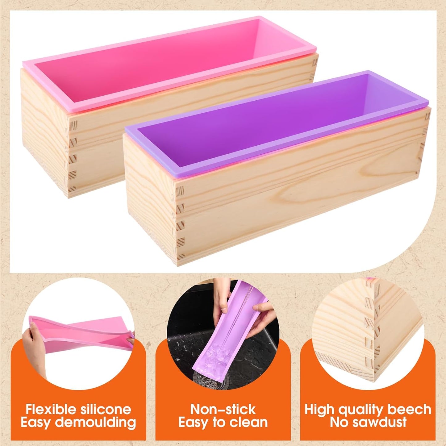 Honeydak 2 Pcs Silicone Soap Molds Making Kit 42 oz Silicone Loaf Soap Mold Set with Stainless Steel Wavy & Straight Slicer 50 Bags 60 Stickers 32. 8 ft Rope for Homemade Craft Making Supplies