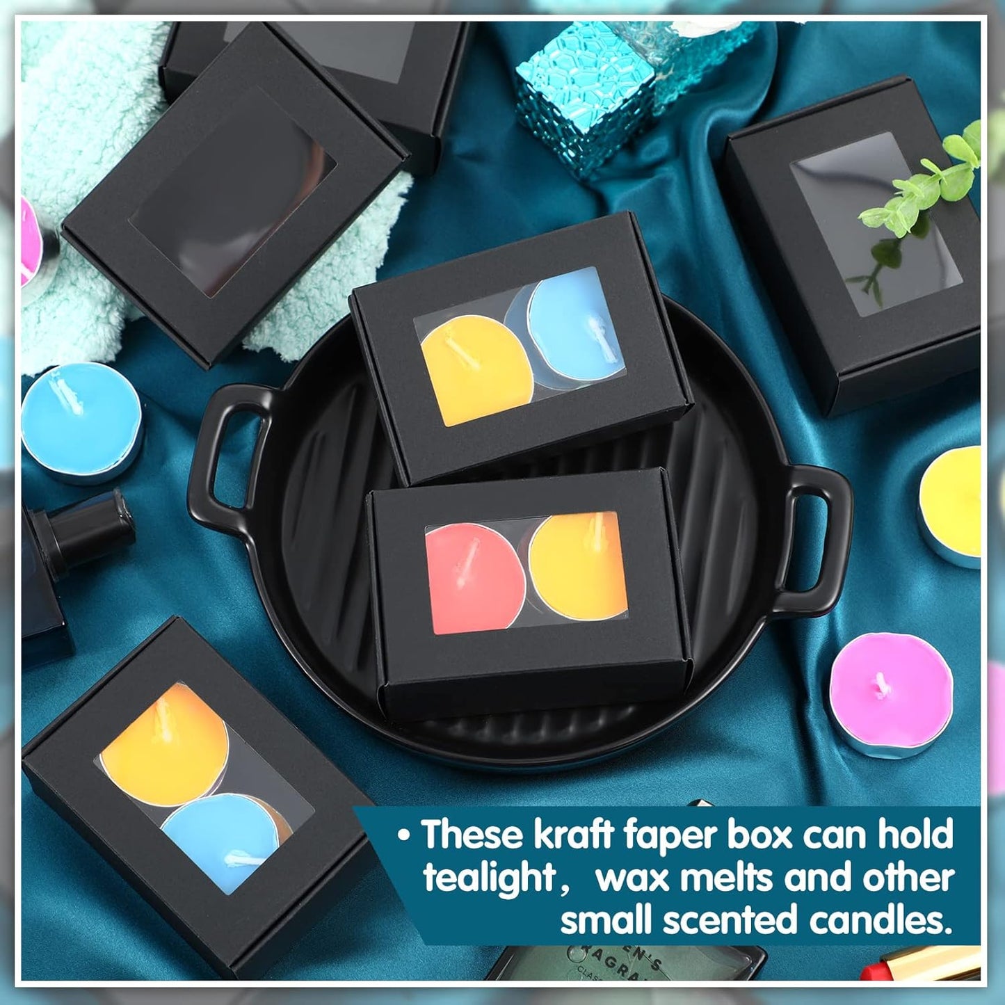 Zonon 300 Pieces Soap Boxes for Homemade Packaging Small Kraft Treat Boxes with Window Present Holder for Candy Bakery Soap Making, 3.54 x 2.44 x 1.26 Inch(Black)