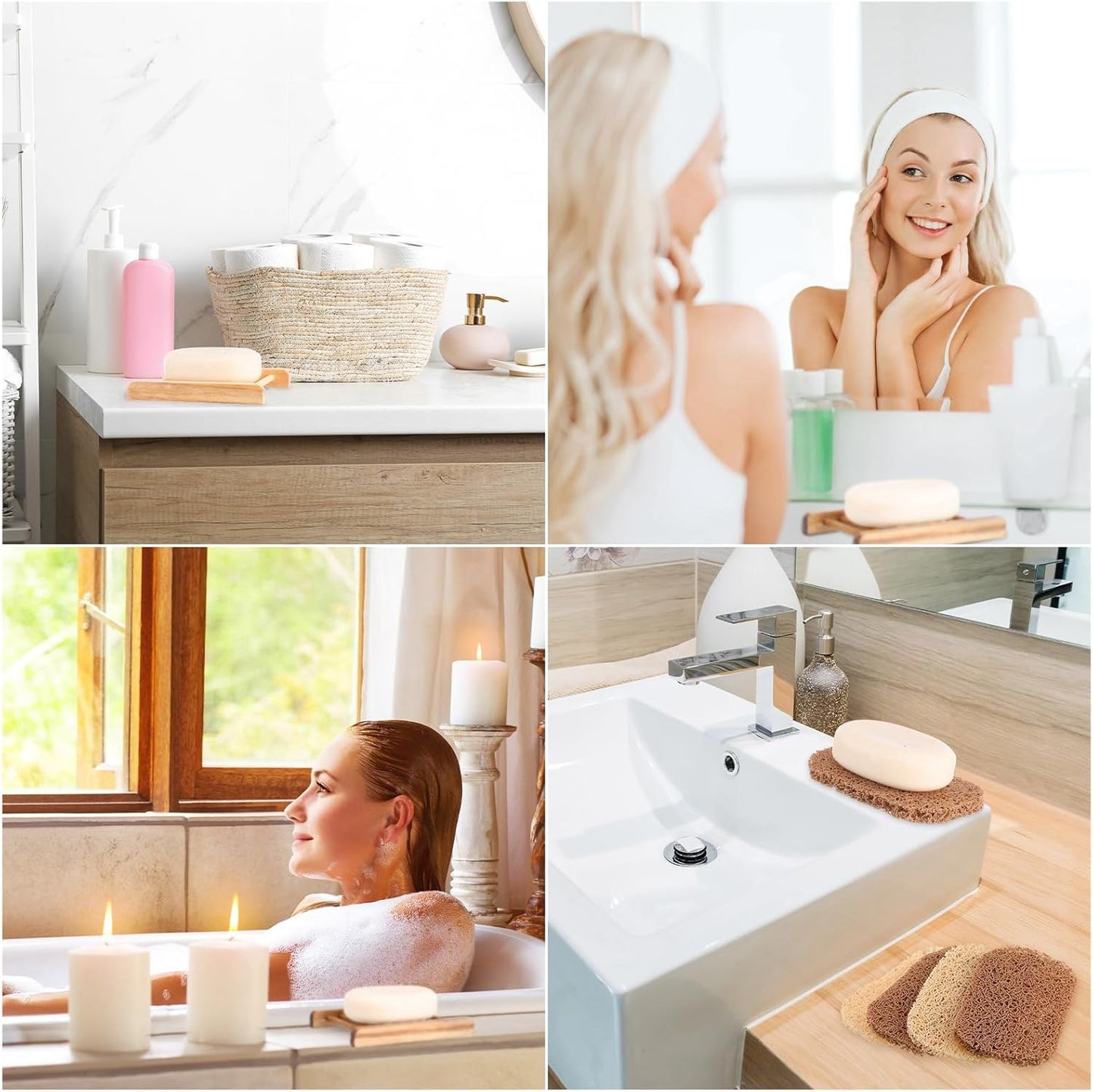 90 Pcs Soap Saver Set Including Wooden Dish, Exfoliating Bag, Saver Pads Bulk with Self Drain, Bar Soap Holder Mesh Bag for Shower Bath Home Toilet Kitchen Hotel Restaurant