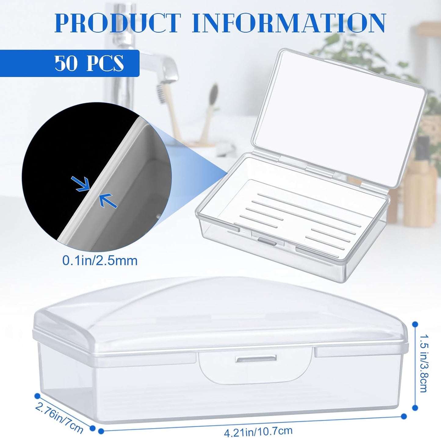 50 Pcs Travel Soap Container Portable Plastic Soap Boxes Bulk with Lid Homeless Donations Bulk Gym Shower Tour Groups Hotel Outdoor Camping (White)
