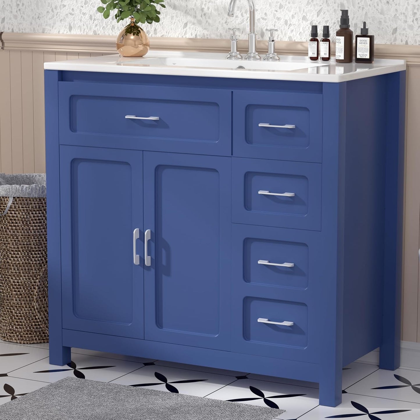 48" Bathroom Vanities with Sink Combo Modern Thickened Wood Bathroom Storage Cabinet Undermount Double Sink, with 4 Soft Closing Doors & 4 Drawers,Black