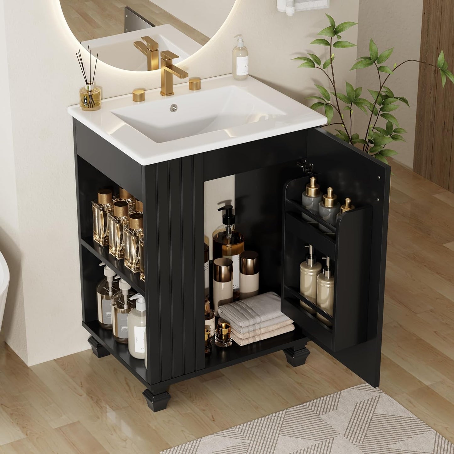 36" Bathroom Vanity with Sink,Freestanding Single Storage Cabinet with Soft-Closing Door and 4 Drawers,Bathroom Vanities w/Solid Wood Frame and Leg,Easy Assembly,Blue