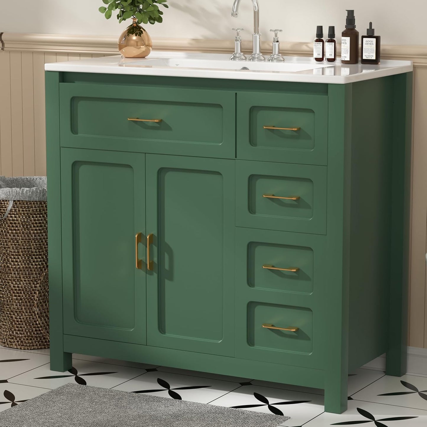 48" Bathroom Vanities with Sink Combo Modern Thickened Wood Bathroom Storage Cabinet Undermount Double Sink, with 4 Soft Closing Doors & 4 Drawers,Black