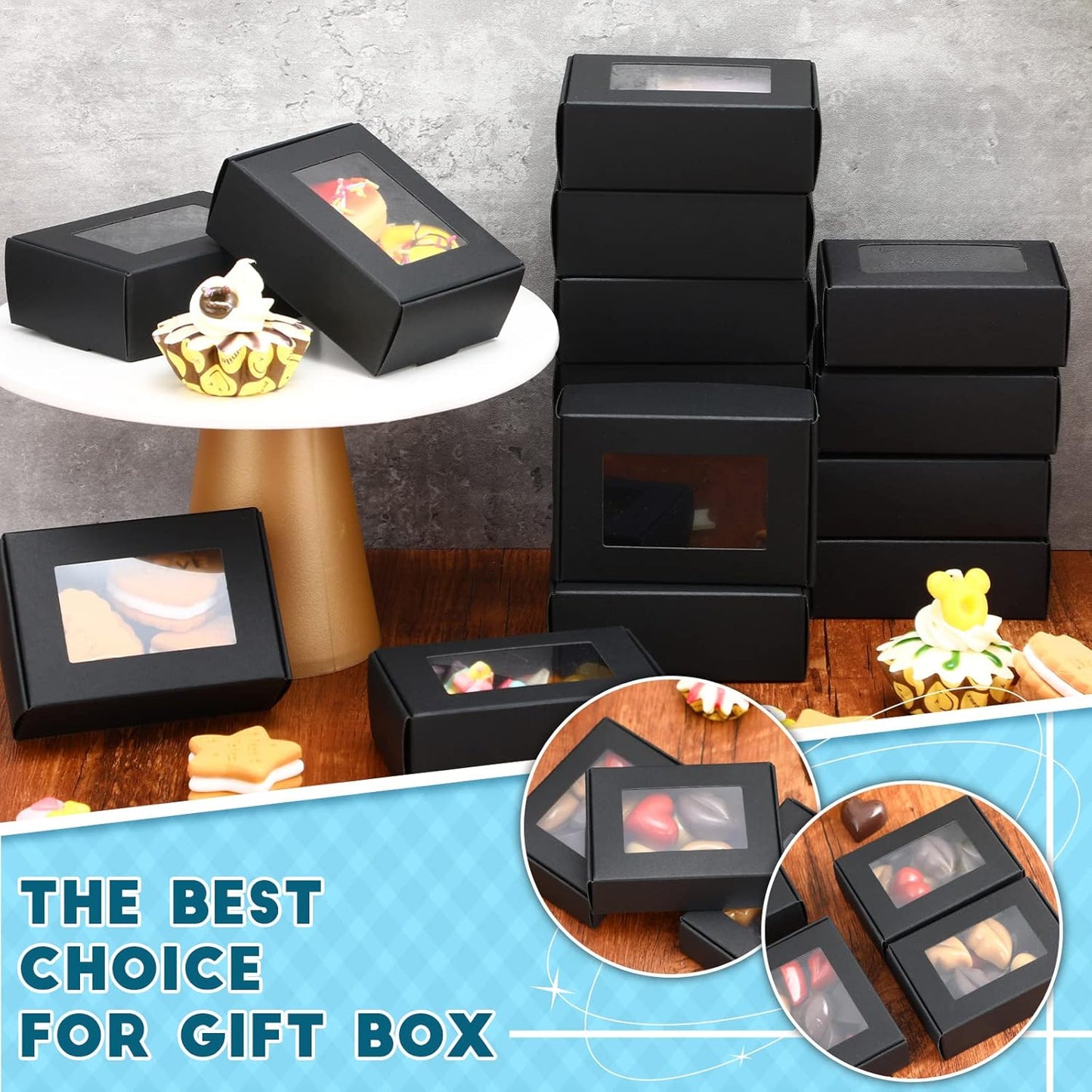 Zonon 300 Pieces Soap Boxes for Homemade Packaging Small Kraft Treat Boxes with Window Present Holder for Candy Bakery Soap Making, 3.54 x 2.44 x 1.26 Inch(Black)