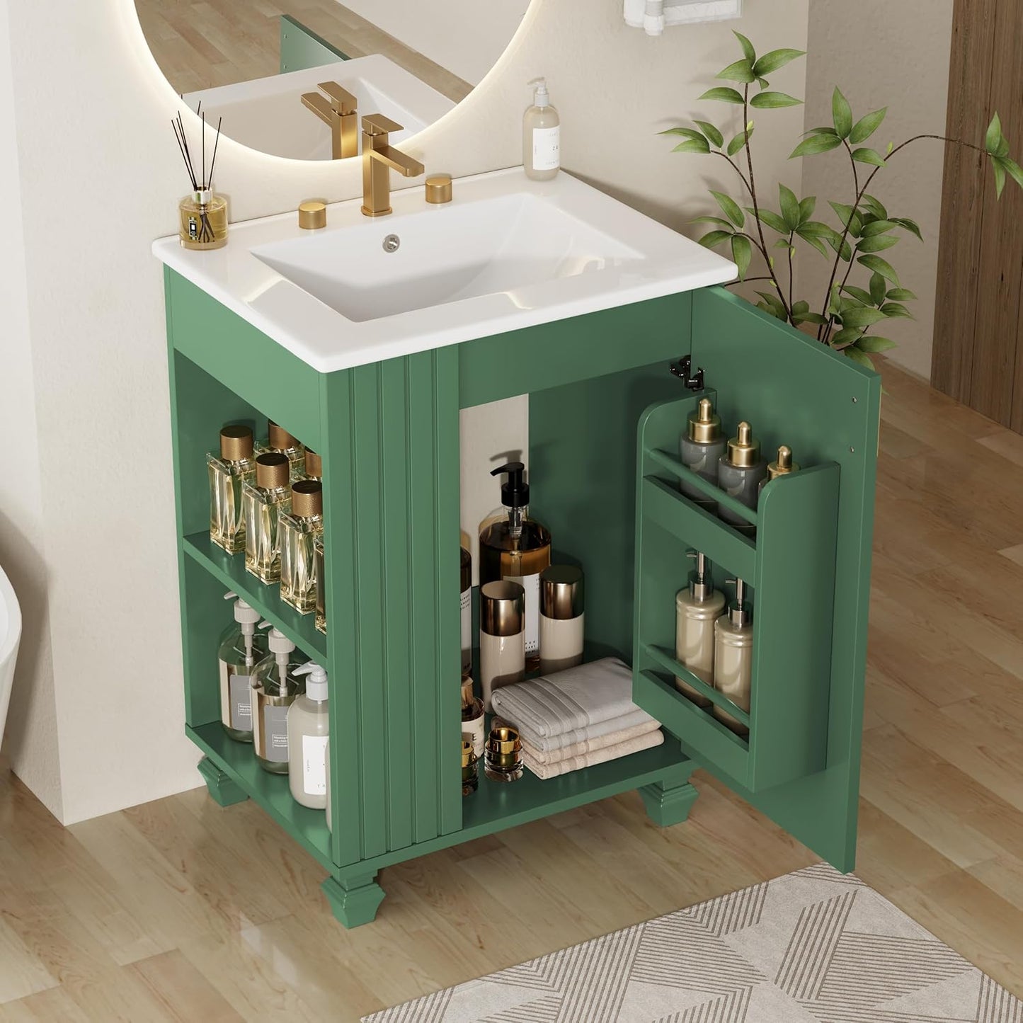 36" Bathroom Vanity with Sink,Freestanding Single Storage Cabinet with Soft-Closing Door and 4 Drawers,Bathroom Vanities w/Solid Wood Frame and Leg,Easy Assembly,Blue
