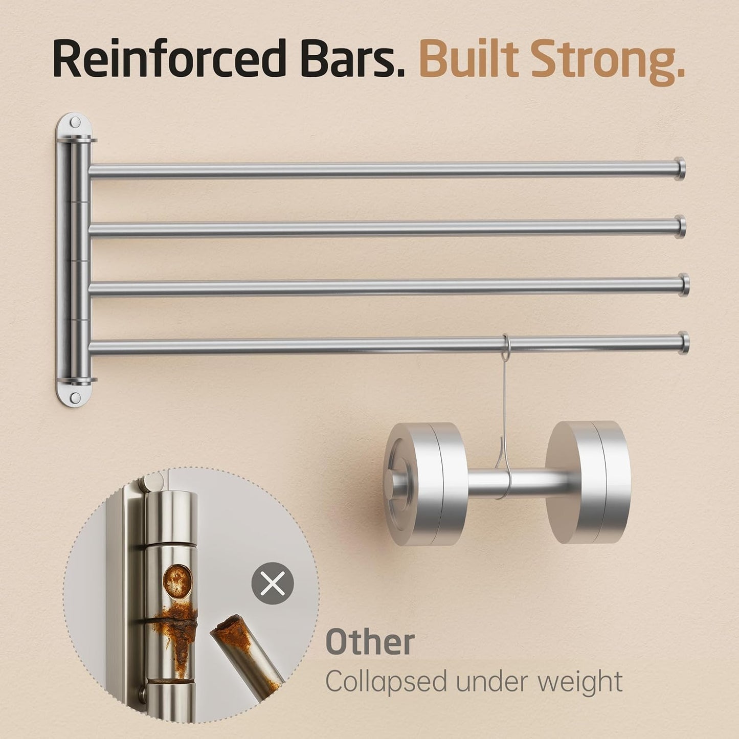 KES Extra Long Swivel Towel Bar 19.5" 4-Arm, Swing Out Towel Rack for Bathroom Wall, Hand Towel Holder for Multiple Towels, SUS304 Stainless Steel Brushed Finish, A2103S4L50-2