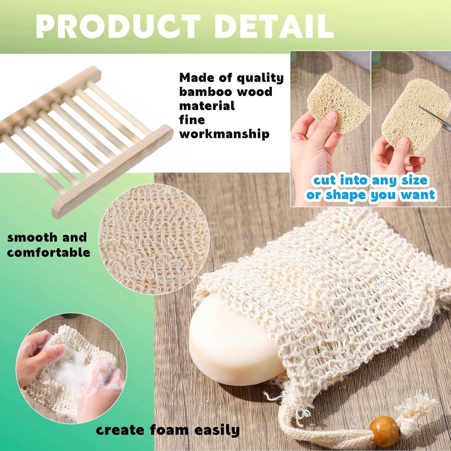 90 Pcs Soap Saver Set Including Wooden Dish, Exfoliating Bag, Saver Pads Bulk with Self Drain, Bar Soap Holder Mesh Bag for Shower Bath Home Toilet Kitchen Hotel Restaurant