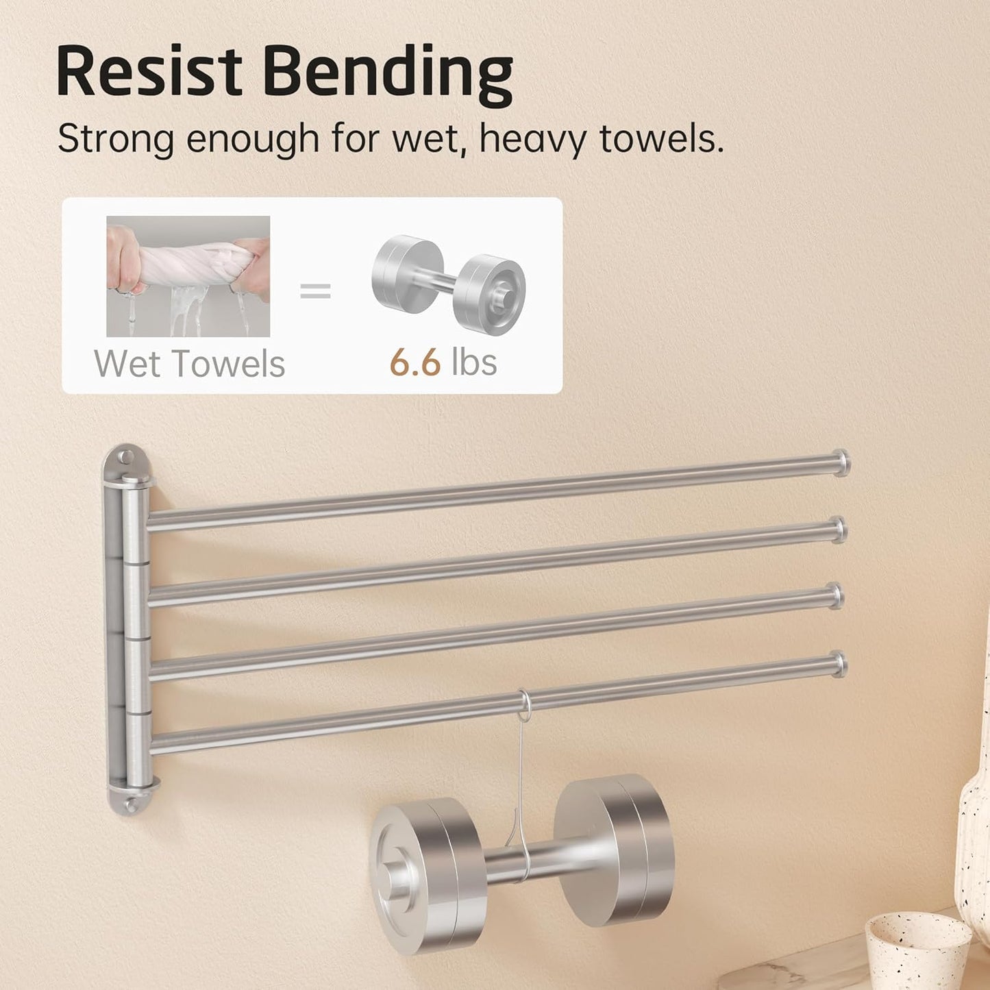 KES Extra Long Swivel Towel Bar 19.5" 4-Arm, Swing Out Towel Rack for Bathroom Wall, Hand Towel Holder for Multiple Towels, SUS304 Stainless Steel Brushed Finish, A2103S4L50-2