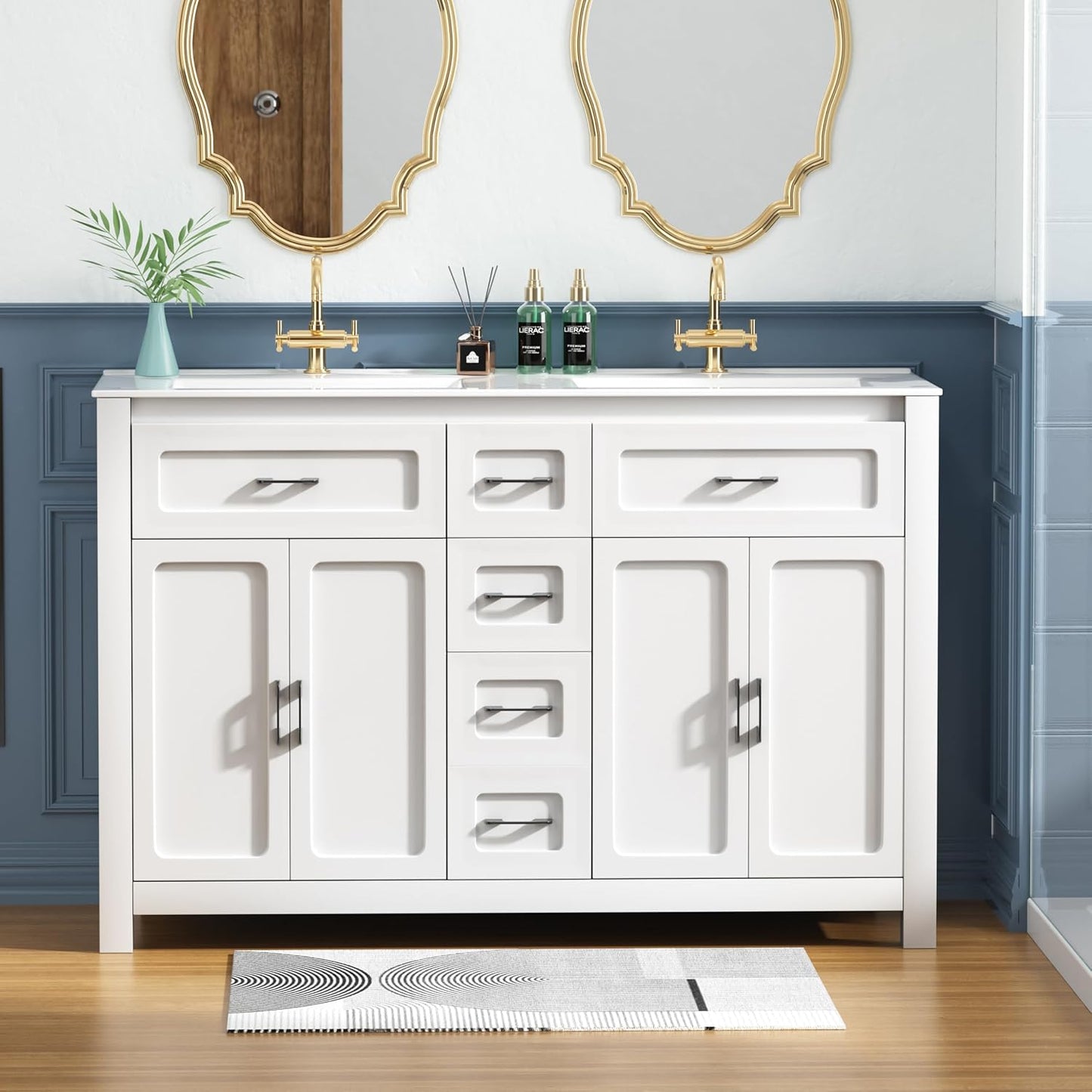48" Bathroom Vanities with Sink Combo Modern Thickened Wood Bathroom Storage Cabinet Undermount Double Sink, with 4 Soft Closing Doors & 4 Drawers,Black