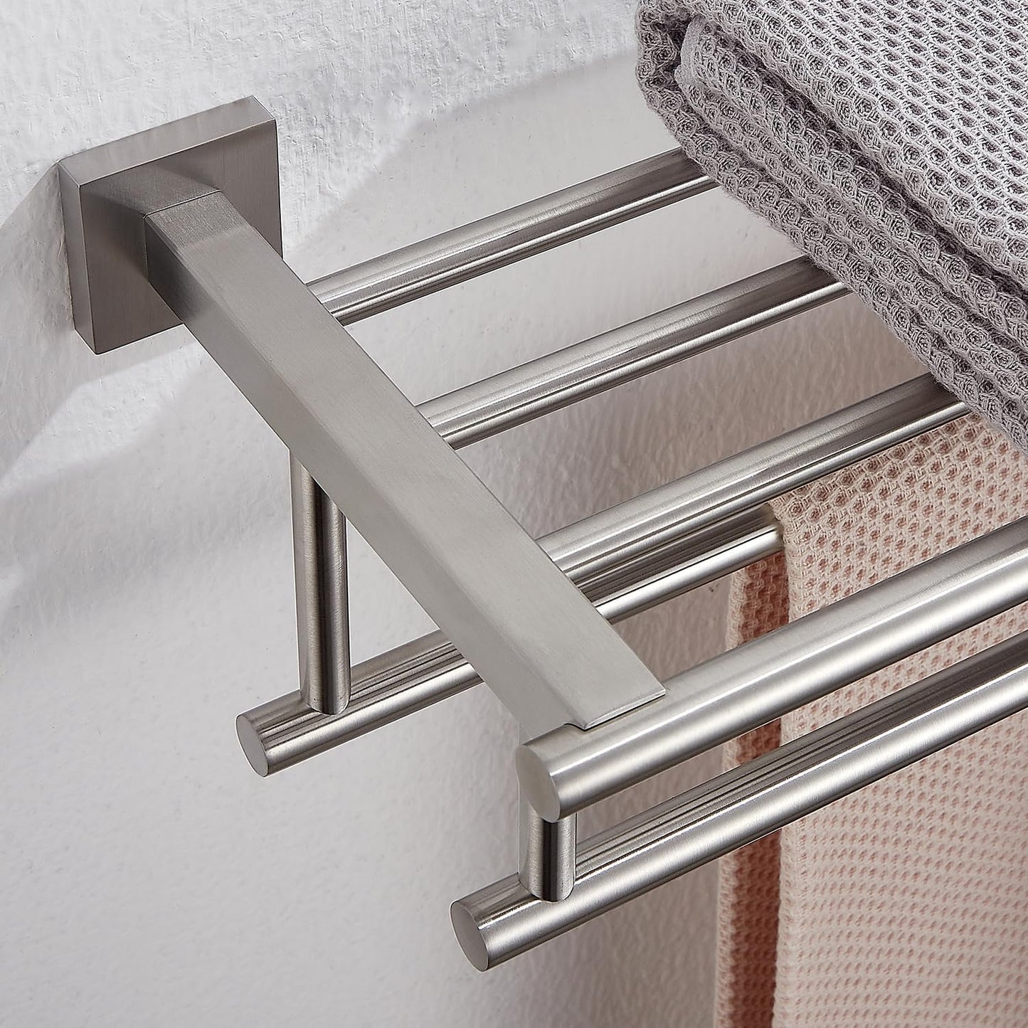 Bathroom Towel Rack 24 Inch Tower Holder with Double Towel Bar Brushed Nickel Towel Rack Wall Mounted SUS304 Stainless Steel Hotel Towel Shelf Modern Towel Hanger
