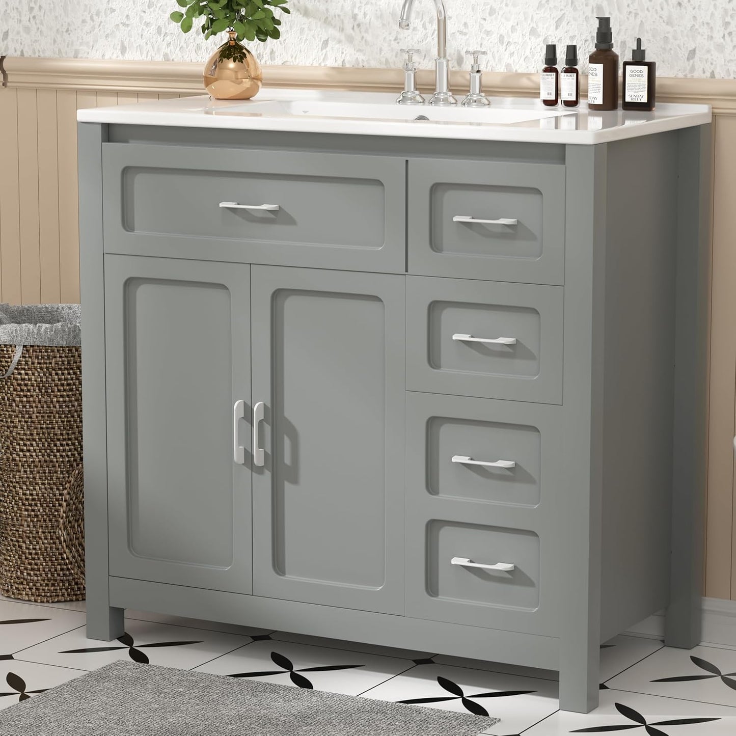 48" Bathroom Vanities with Sink Combo Modern Thickened Wood Bathroom Storage Cabinet Undermount Double Sink, with 4 Soft Closing Doors & 4 Drawers,Black