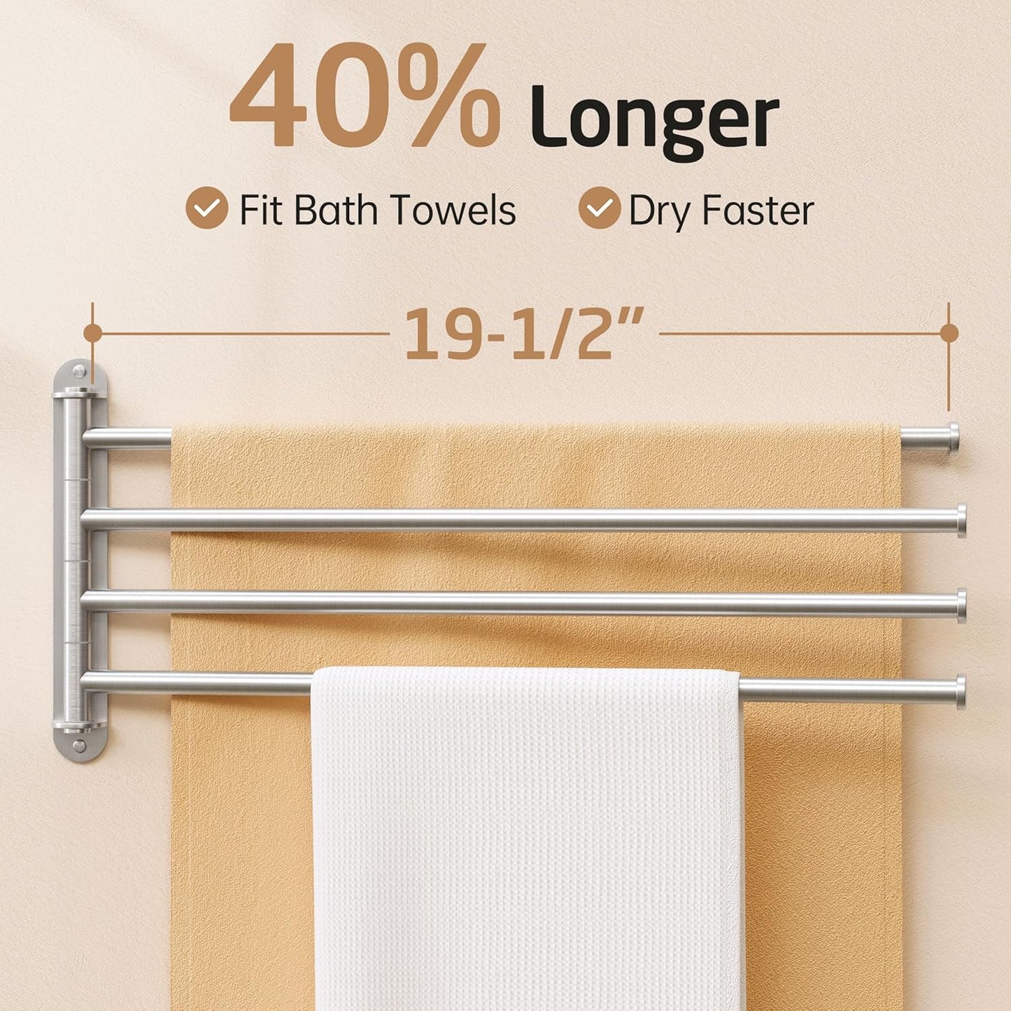 KES Extra Long Swivel Towel Bar 19.5" 4-Arm, Swing Out Towel Rack for Bathroom Wall, Hand Towel Holder for Multiple Towels, SUS304 Stainless Steel Brushed Finish, A2103S4L50-2