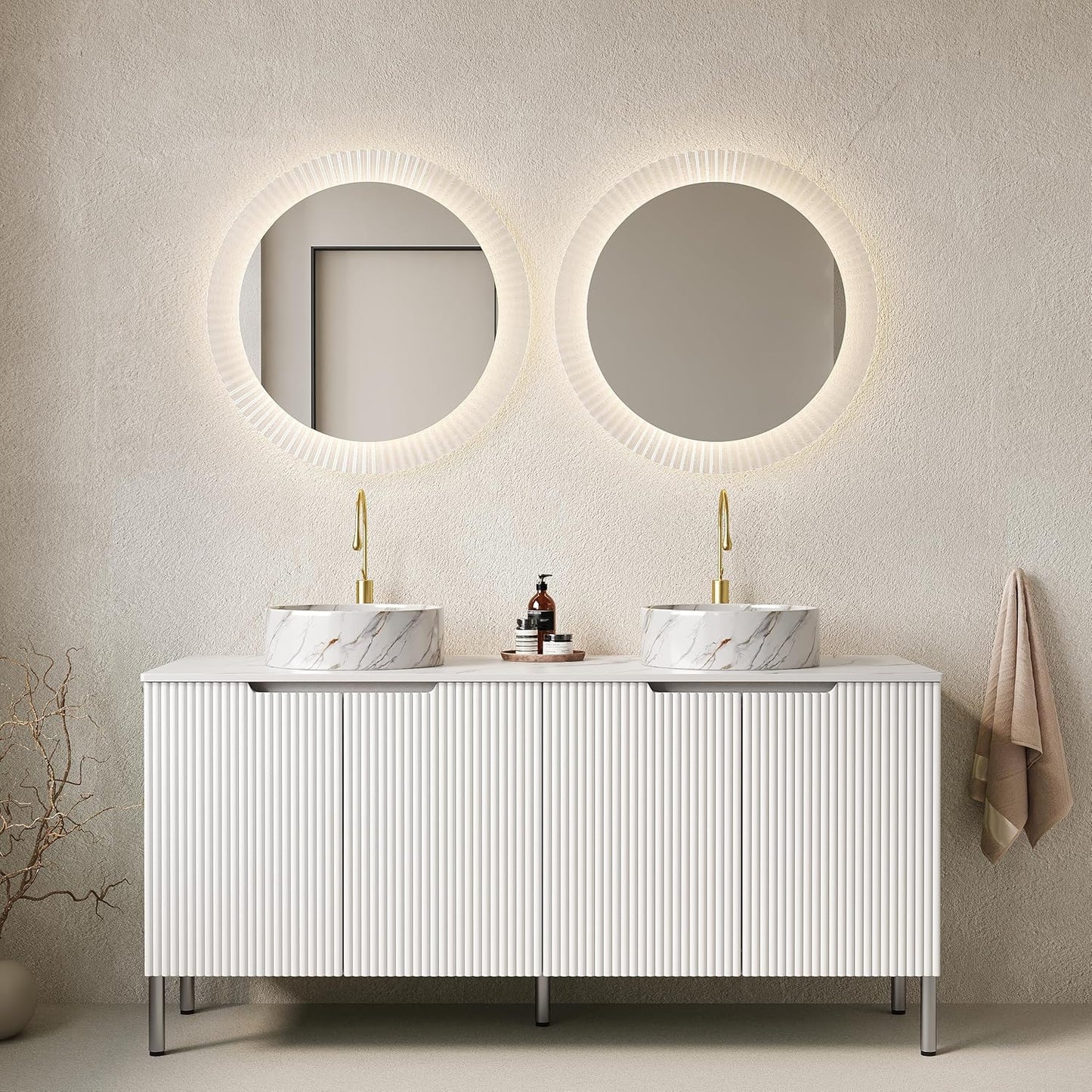 48" Black Bathroom Vanity with Sink, Freestanding Modern Bathroom Vanity with 3 Doors and Open Shelf, Black Rectangular Ceramic Basin and White Sintered Stone Counter Top