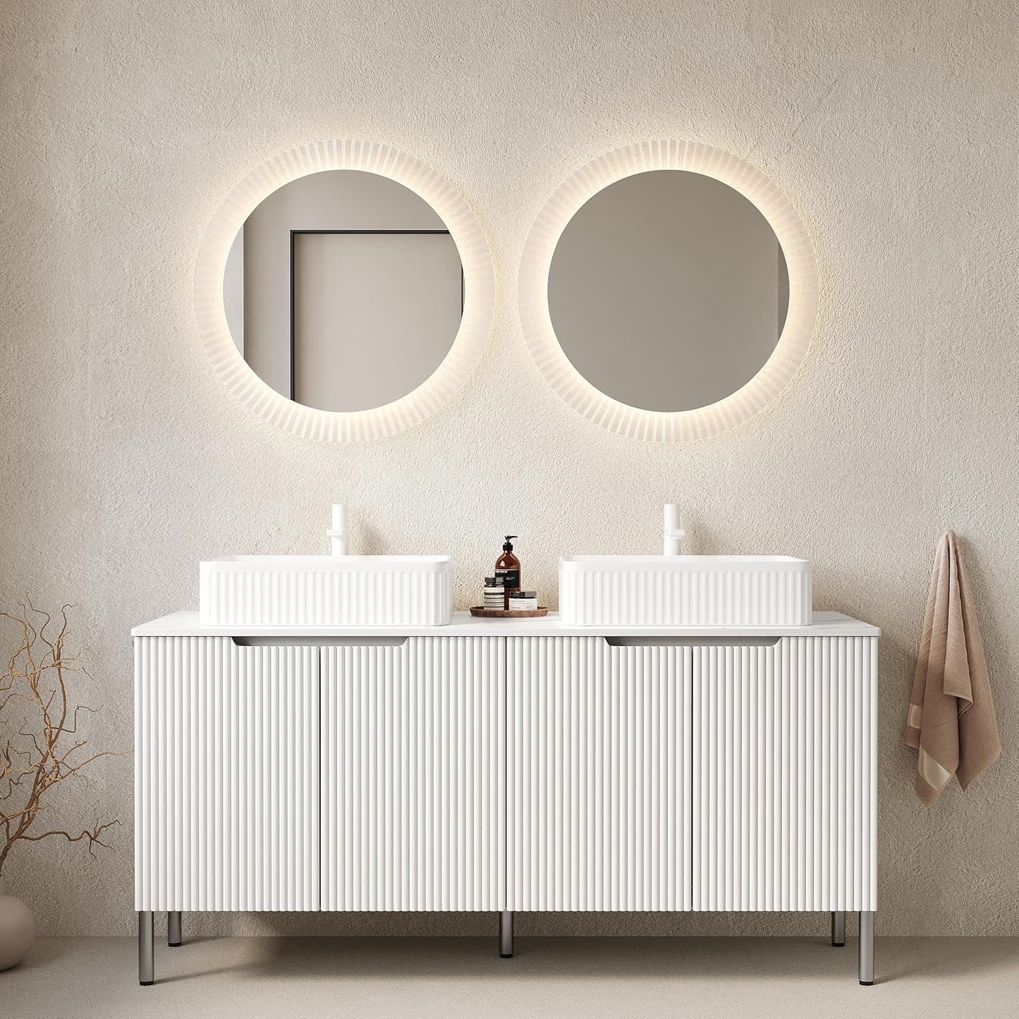 48" Black Bathroom Vanity with Sink, Freestanding Modern Bathroom Vanity with 3 Doors and Open Shelf, Black Rectangular Ceramic Basin and White Sintered Stone Counter Top